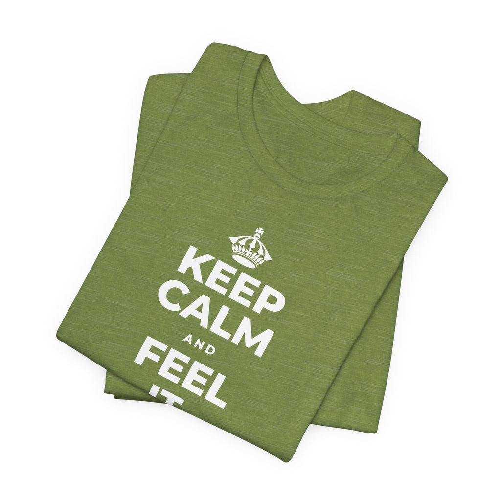 KEEP CALM AND FEEL IT, NOT FEED IT T-Shirt (Baby Blue–Silver)