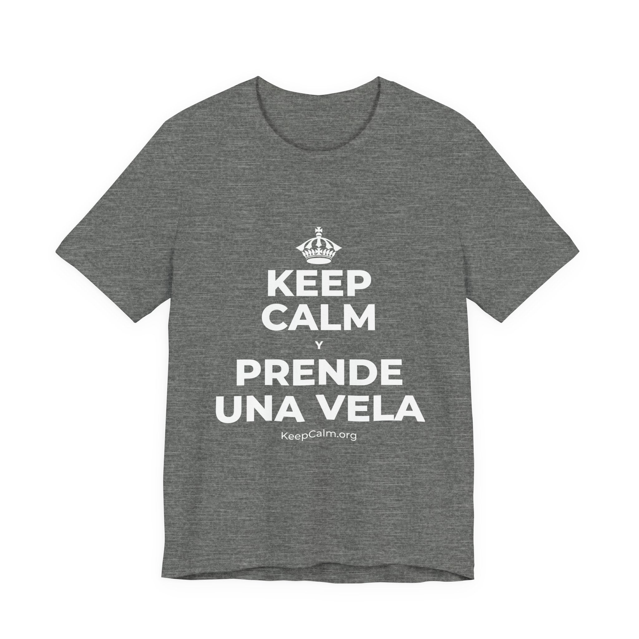 KEEP CALM Y PRENDE UNA VELA T-Shirt (Baby Blue–Silver)