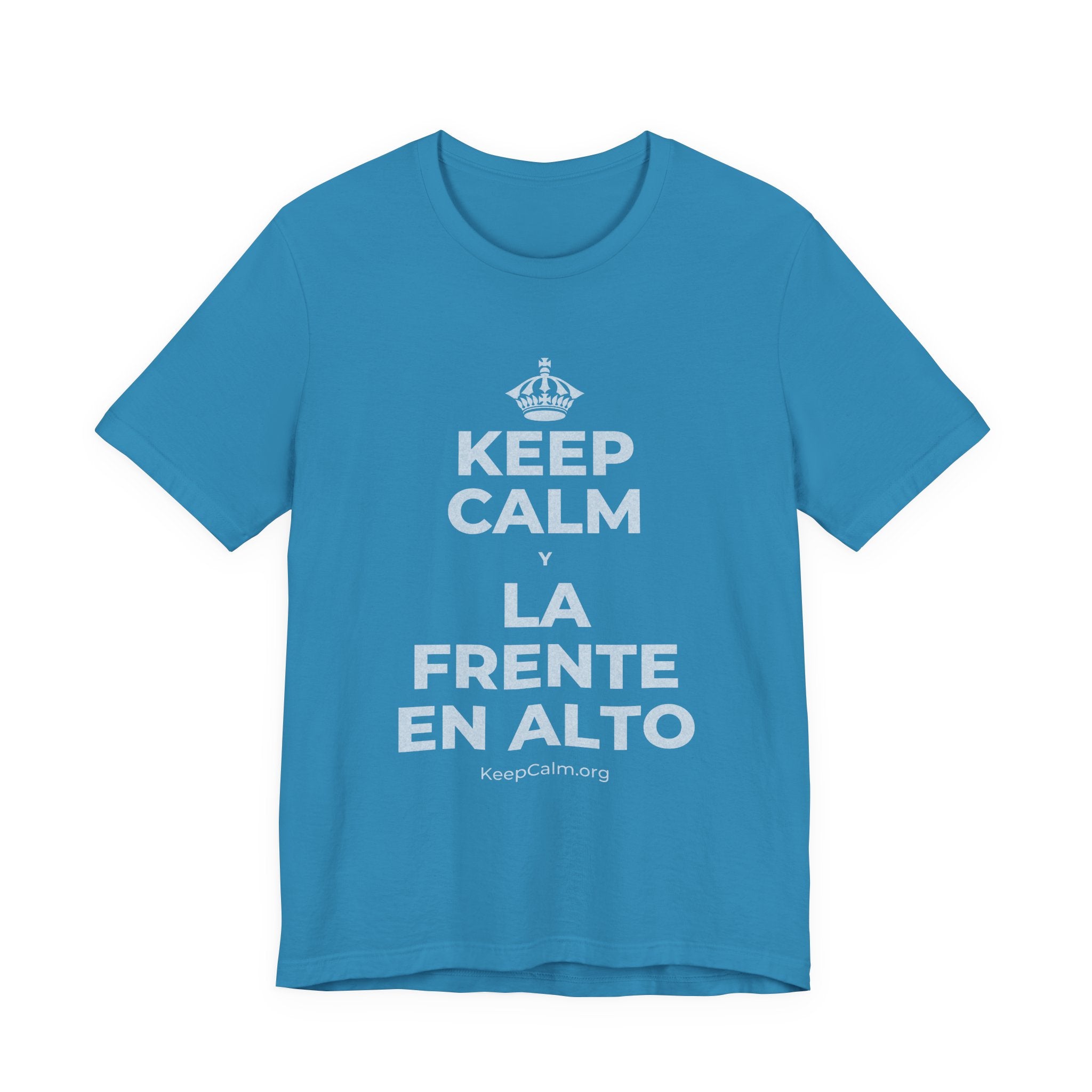 KEEP CALM Y LA FRENTE EN ALTO T-Shirt (White–Asphalt)