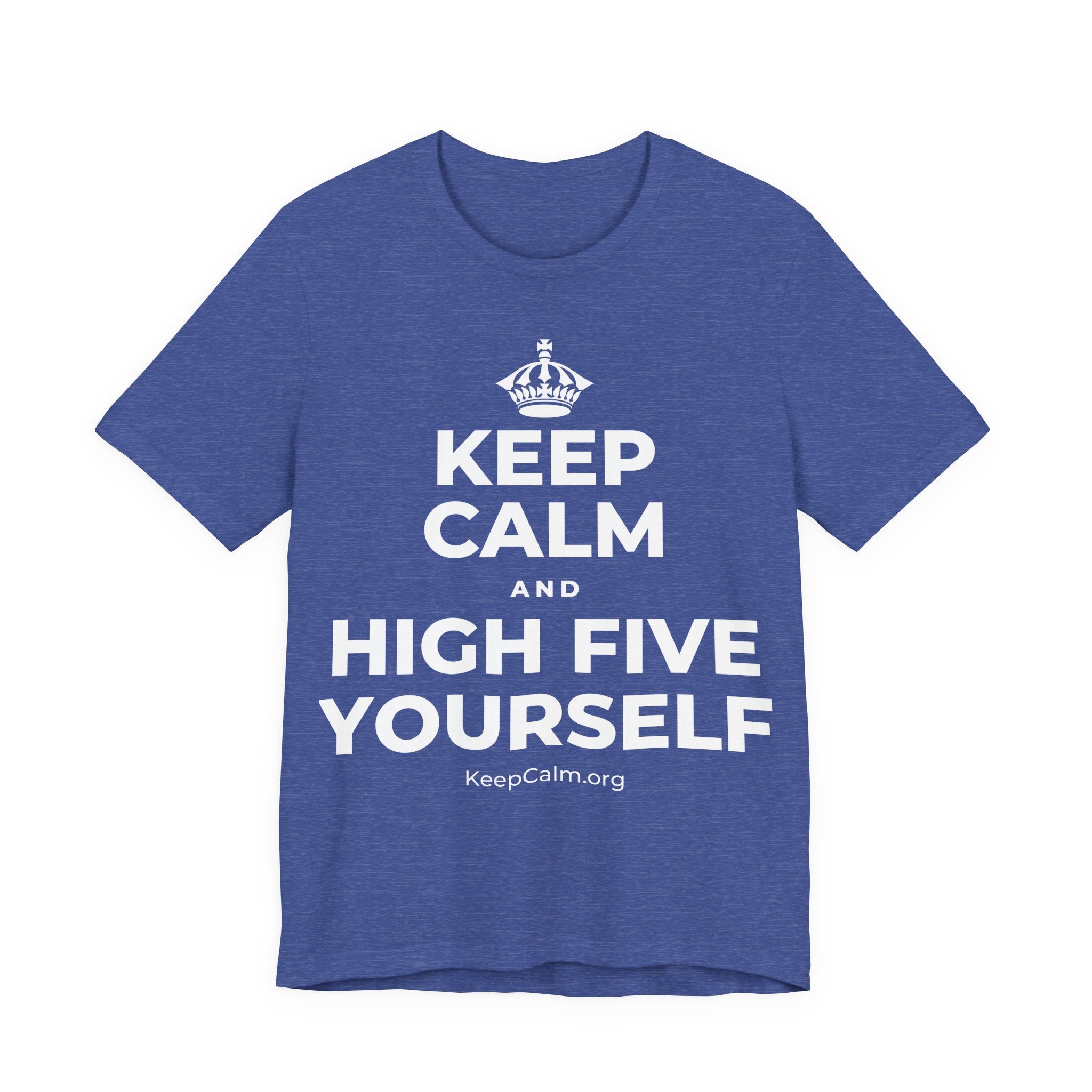 KEEP CALM AND HIGH FIVE YOURSELF T-Shirt (Baby Blue–Silver)