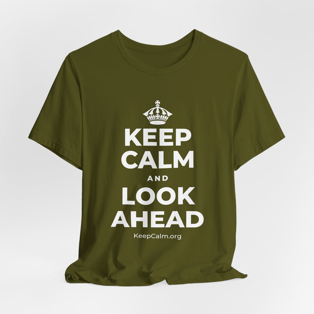 KEEP CALM AND LOOK AHEAD T-Shirt (Baby Blue–Silver)