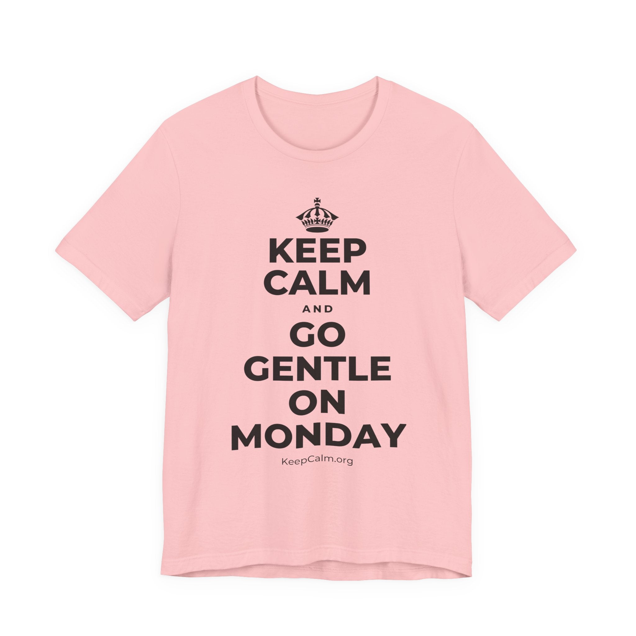 KEEP CALM AND GO GENTLE ON MONDAY T-Shirt (White–Asphalt)