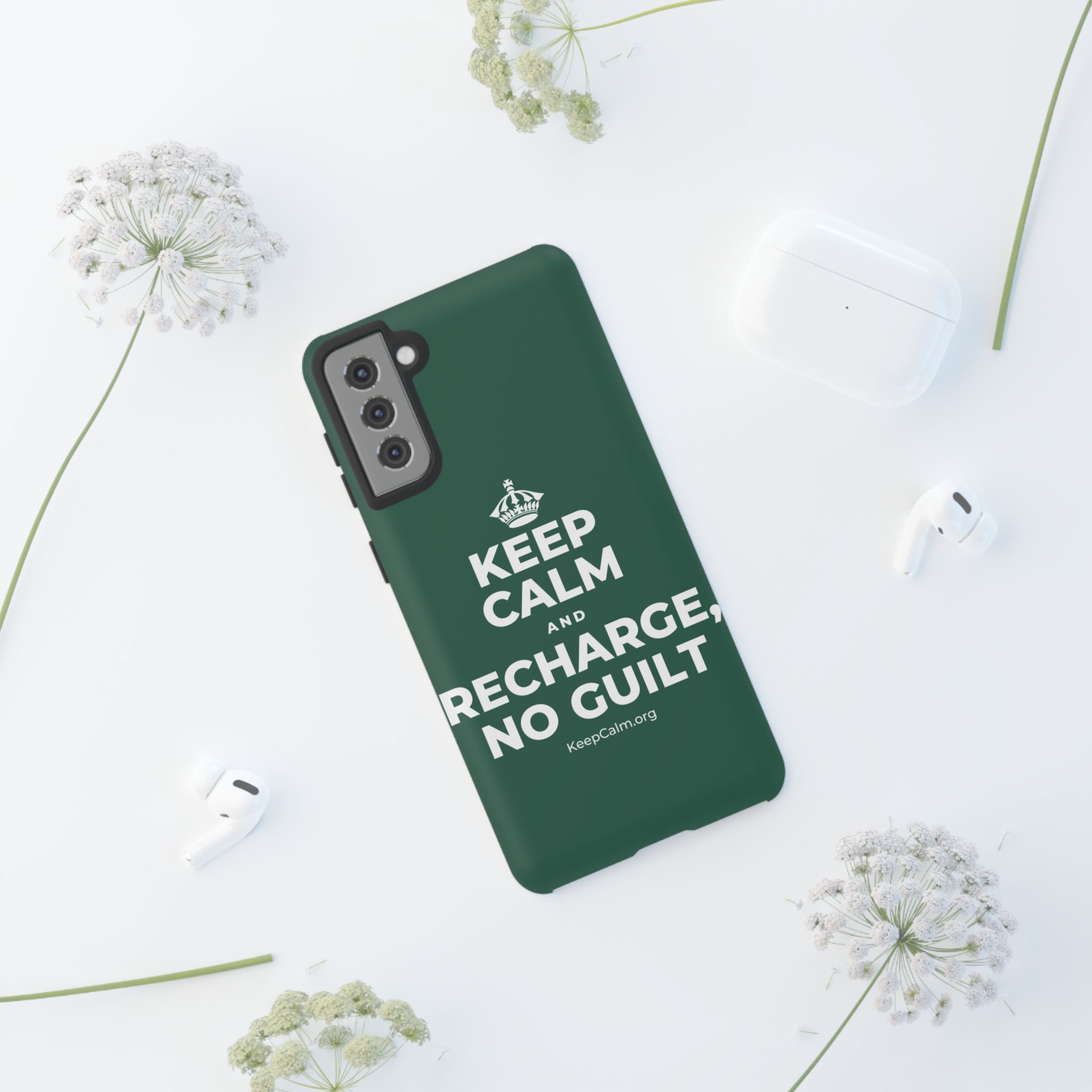 KEEP CALM AND RECHARGE, NO GUILT Phone Case