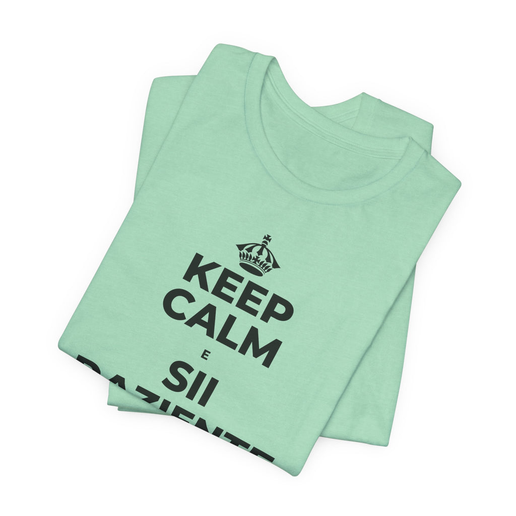 KEEP CALM E SII PAZIENTE CON LE NUOVE ABITUDINI T-Shirt (Baby Blue–Silver)