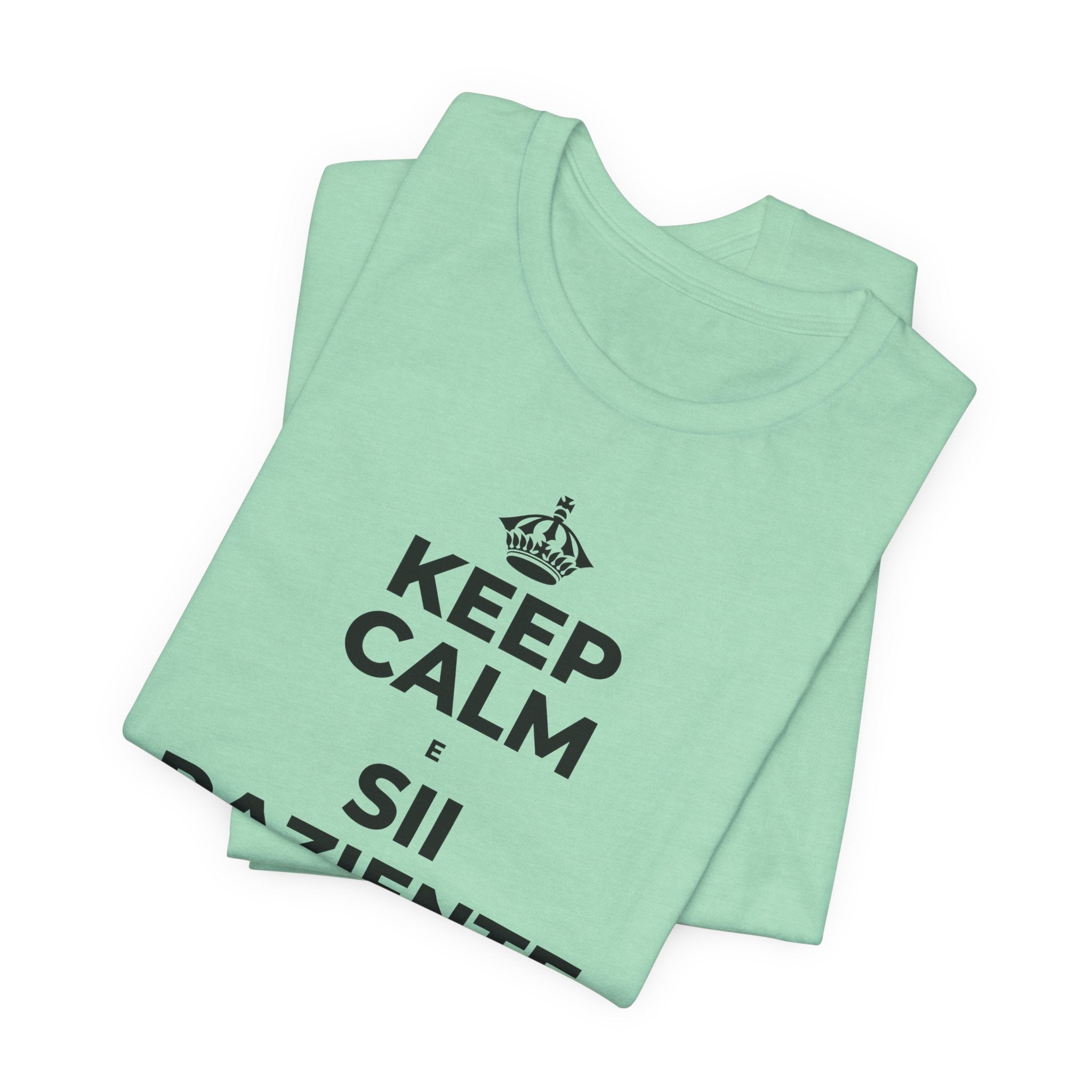 KEEP CALM E SII PAZIENTE CON LE NUOVE ABITUDINI T-Shirt (Baby Blue–Silver)