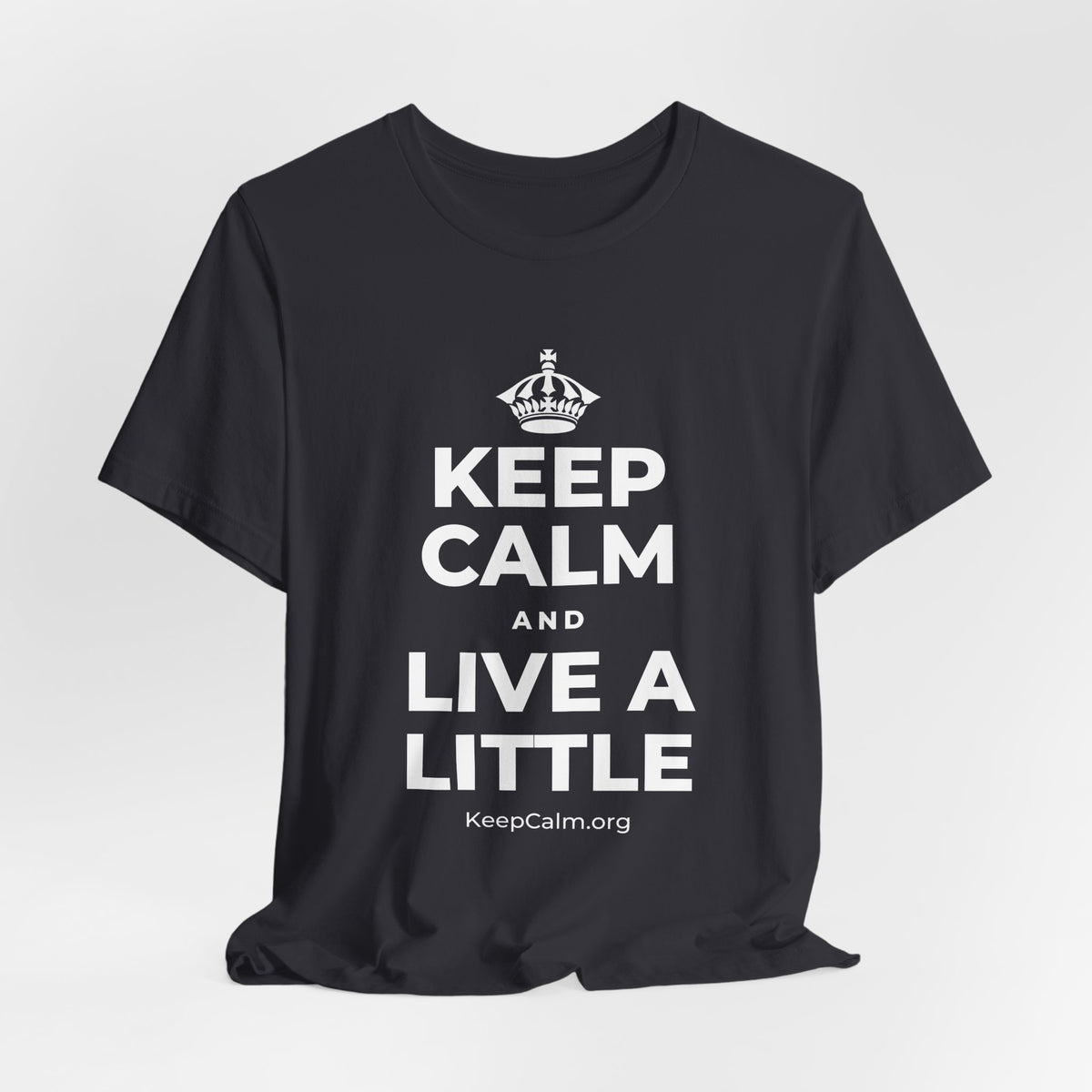 KEEP CALM AND LIVE A LITTLE T-Shirt (Baby Blue–Silver)