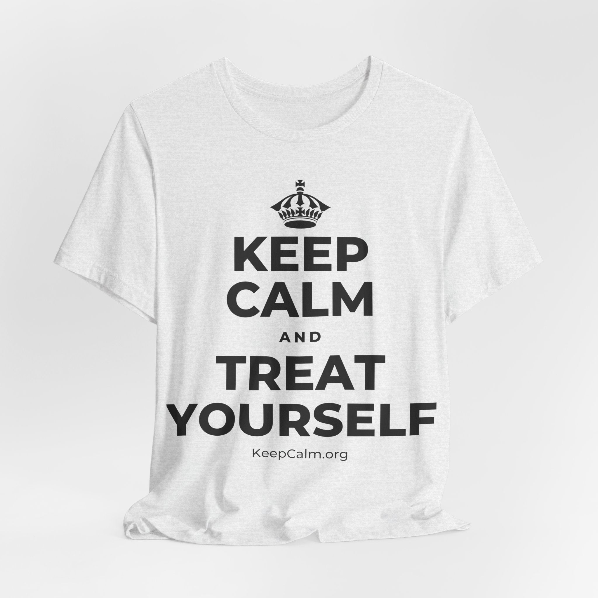 KEEP CALM AND TREAT YOURSELF T-Shirt (Soft Cream–Heather Mauve)