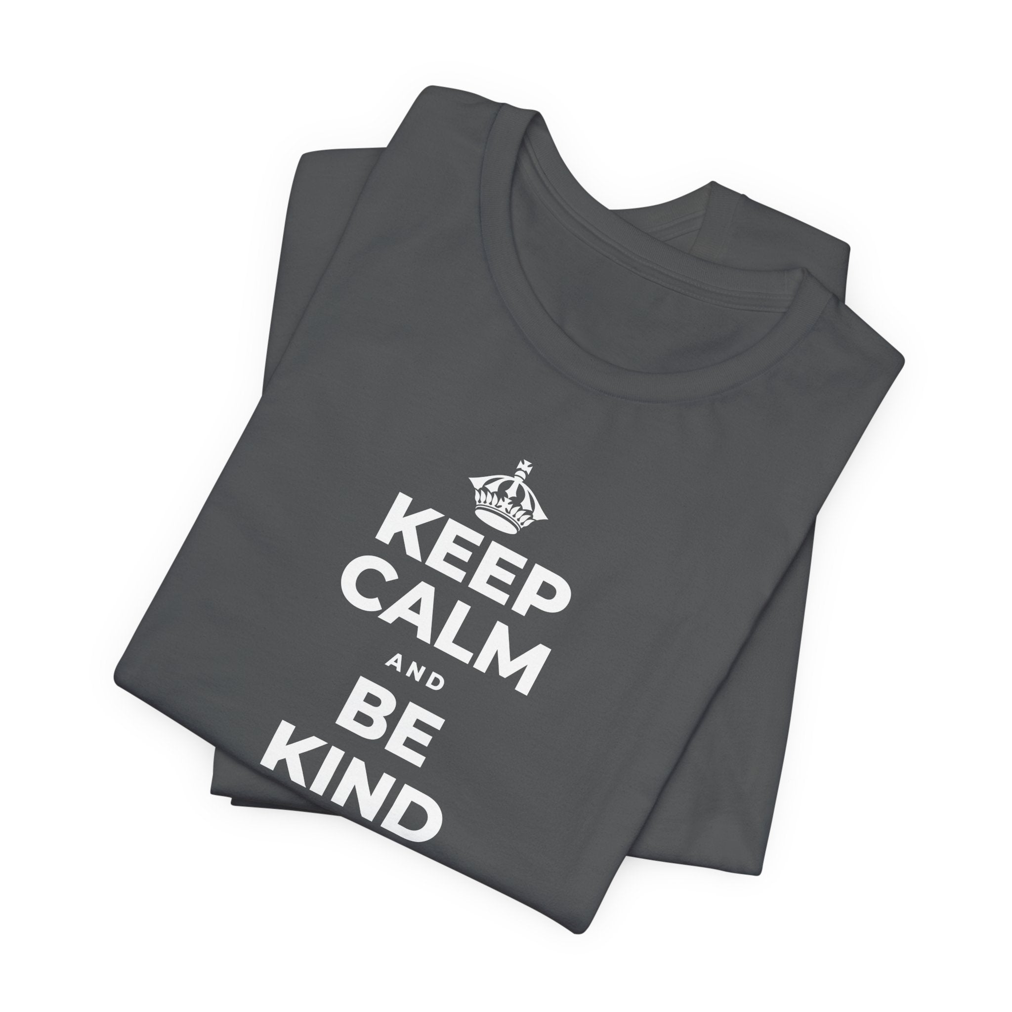 KEEP CALM AND BE KIND TO THE NEW KID T-Shirt (White–Asphalt)