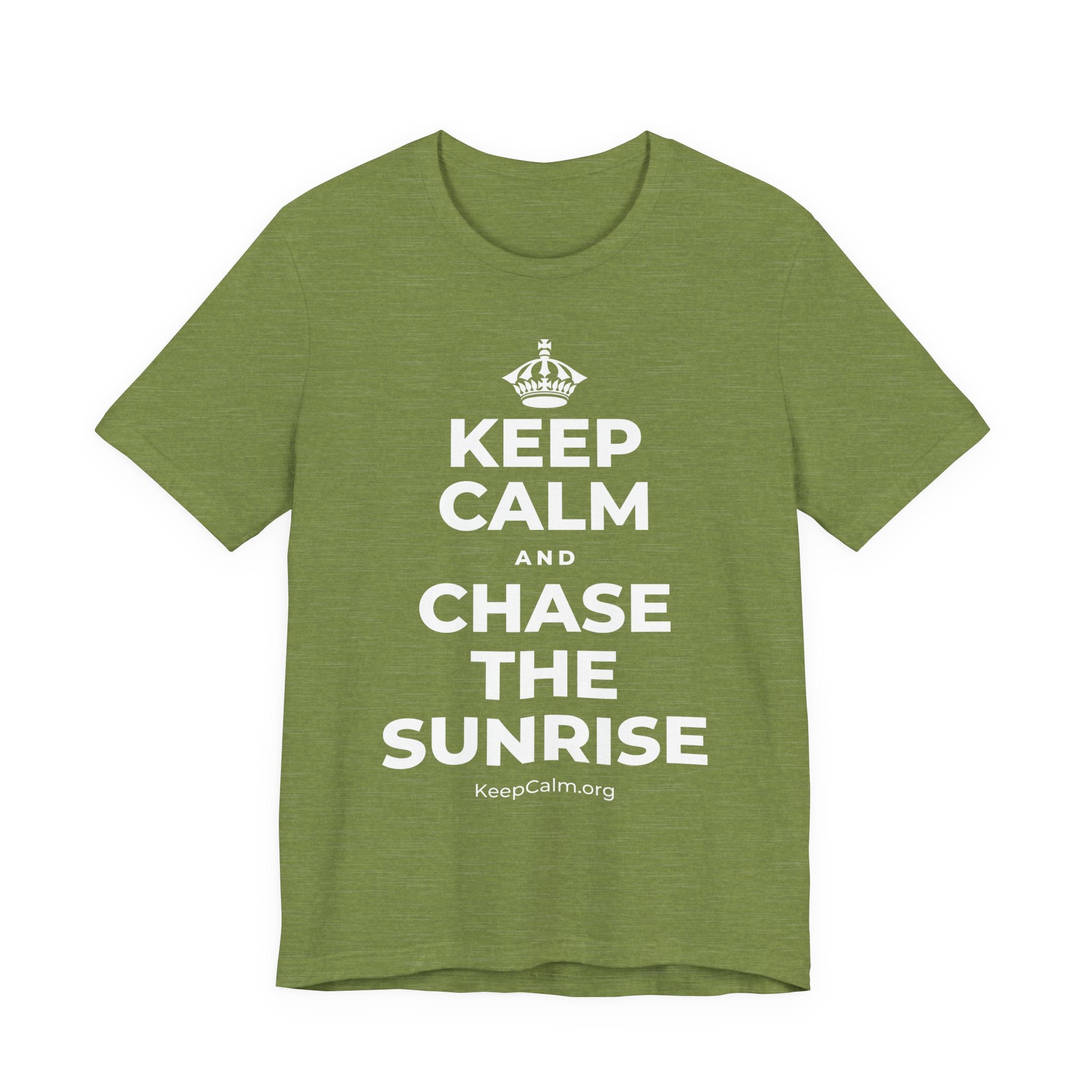 KEEP CALM AND CHASE THE SUNRISE T-Shirt (Baby Blue–Silver)