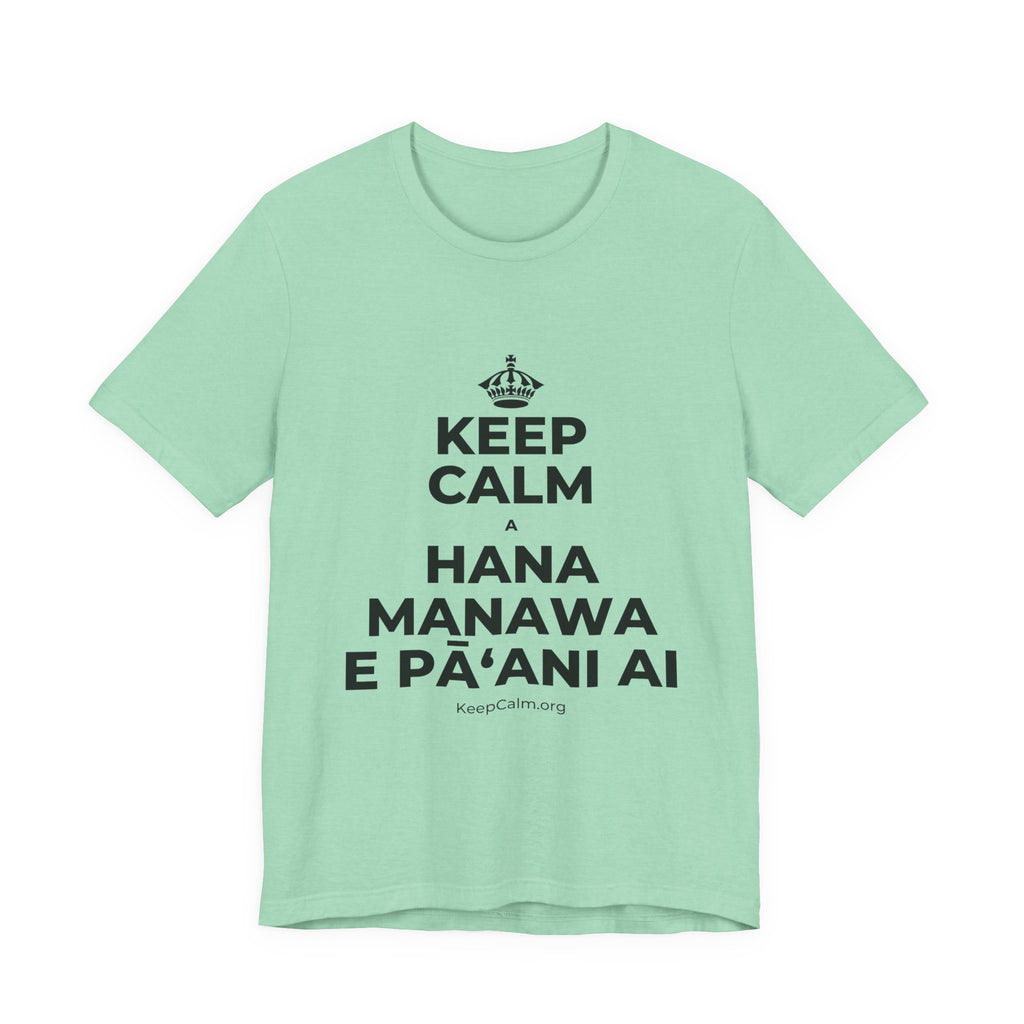 KEEP CALM A HANA MANAWA E PĀʻANI AI T-Shirt (Baby Blue–Silver)