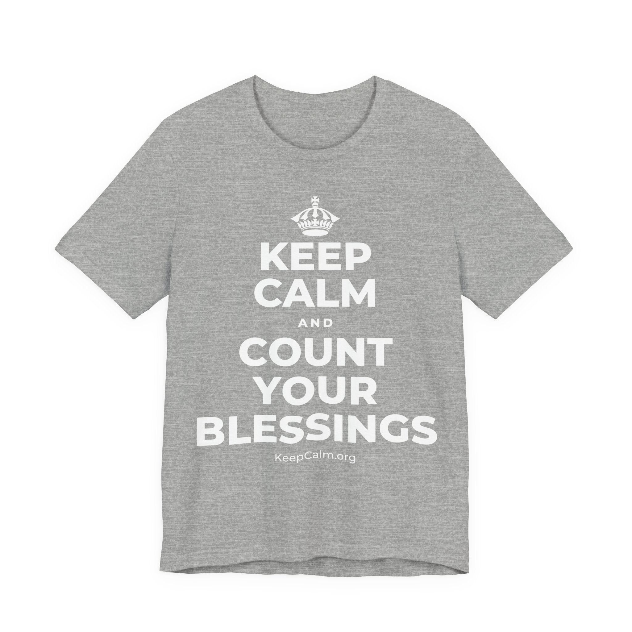 KEEP CALM AND COUNT YOUR BLESSINGS T-Shirt (White–Asphalt)