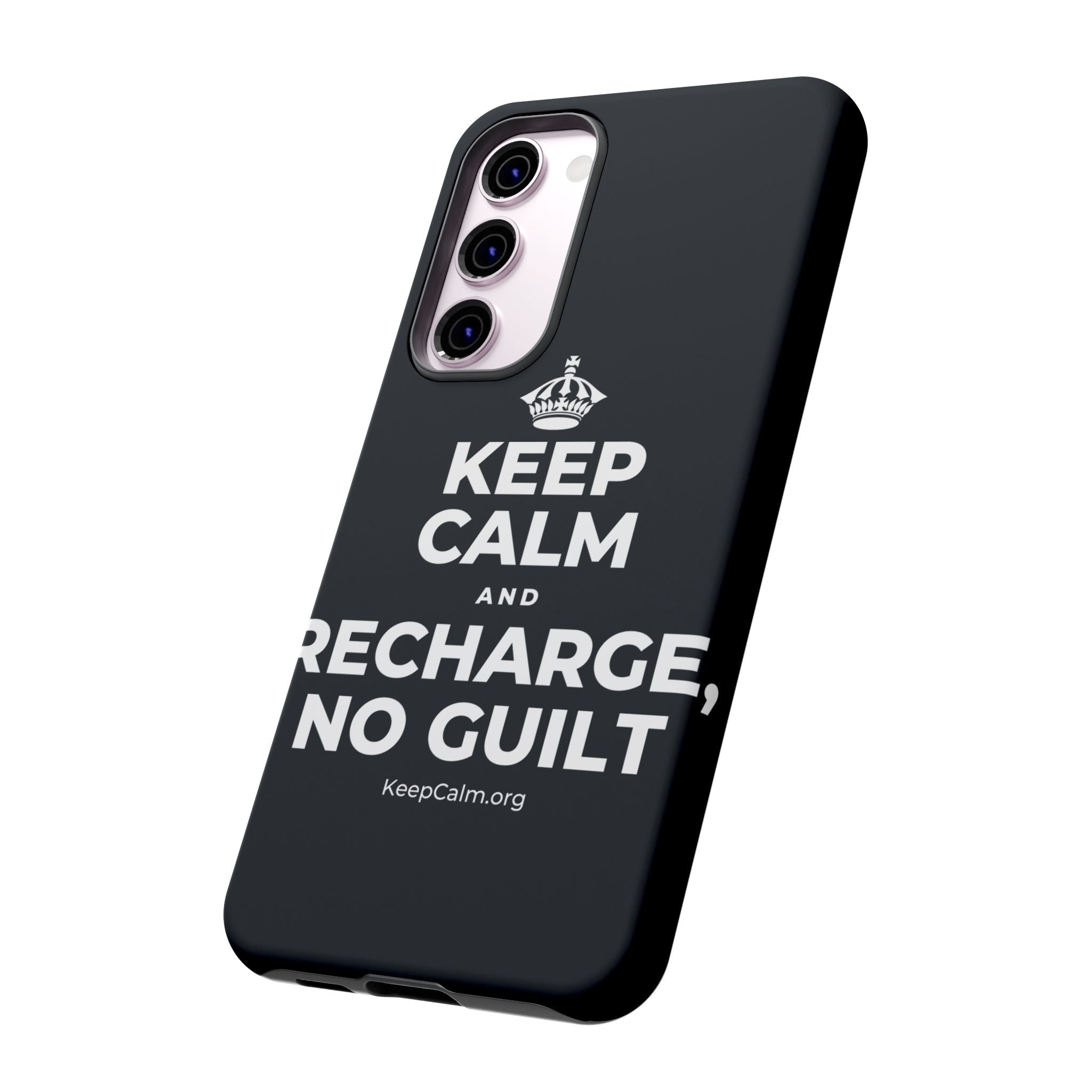 KEEP CALM AND RECHARGE, NO GUILT Phone Case (Dark)