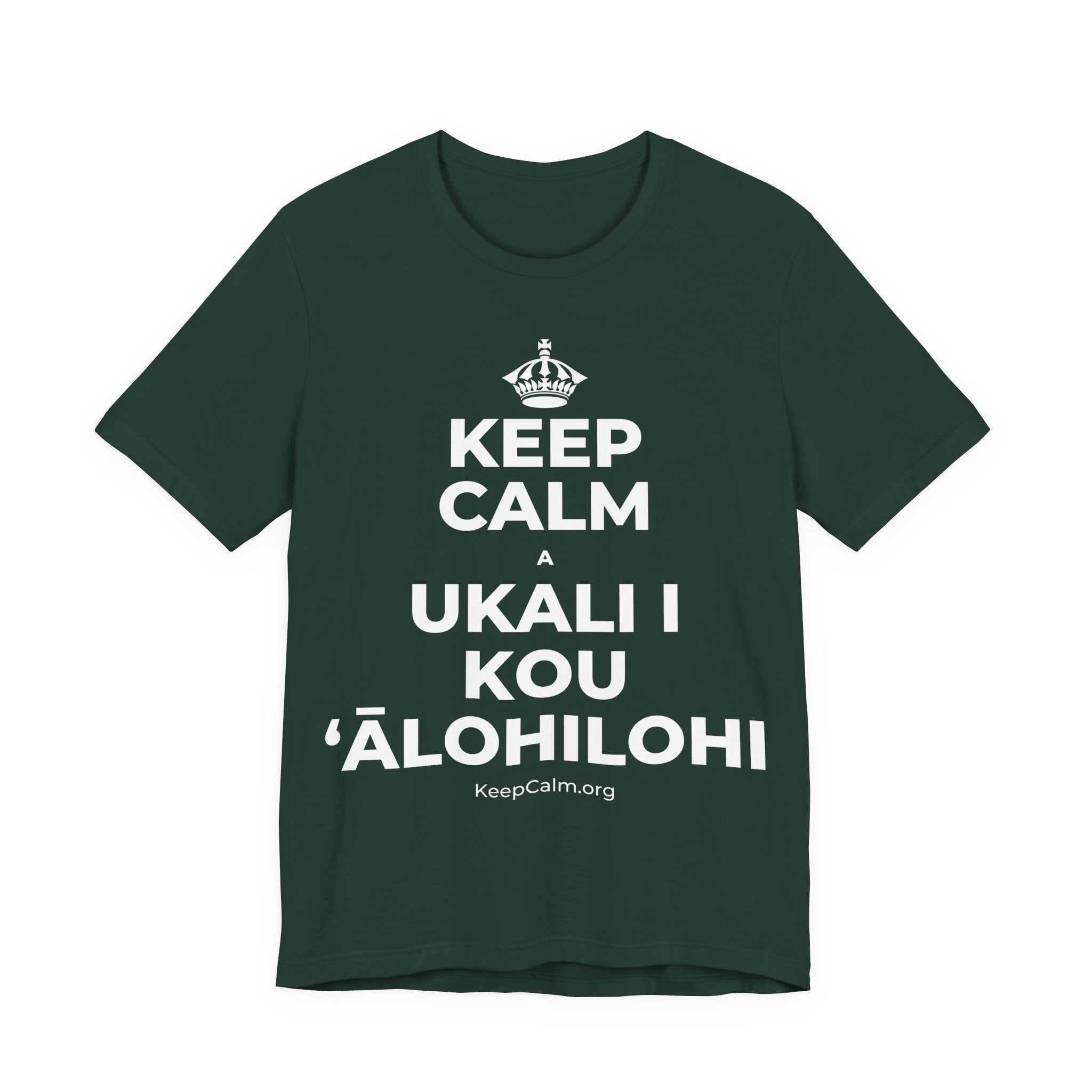KEEP CALM A UKALI I KOU ʻĀLOHILOHI T-Shirt (White–Asphalt)