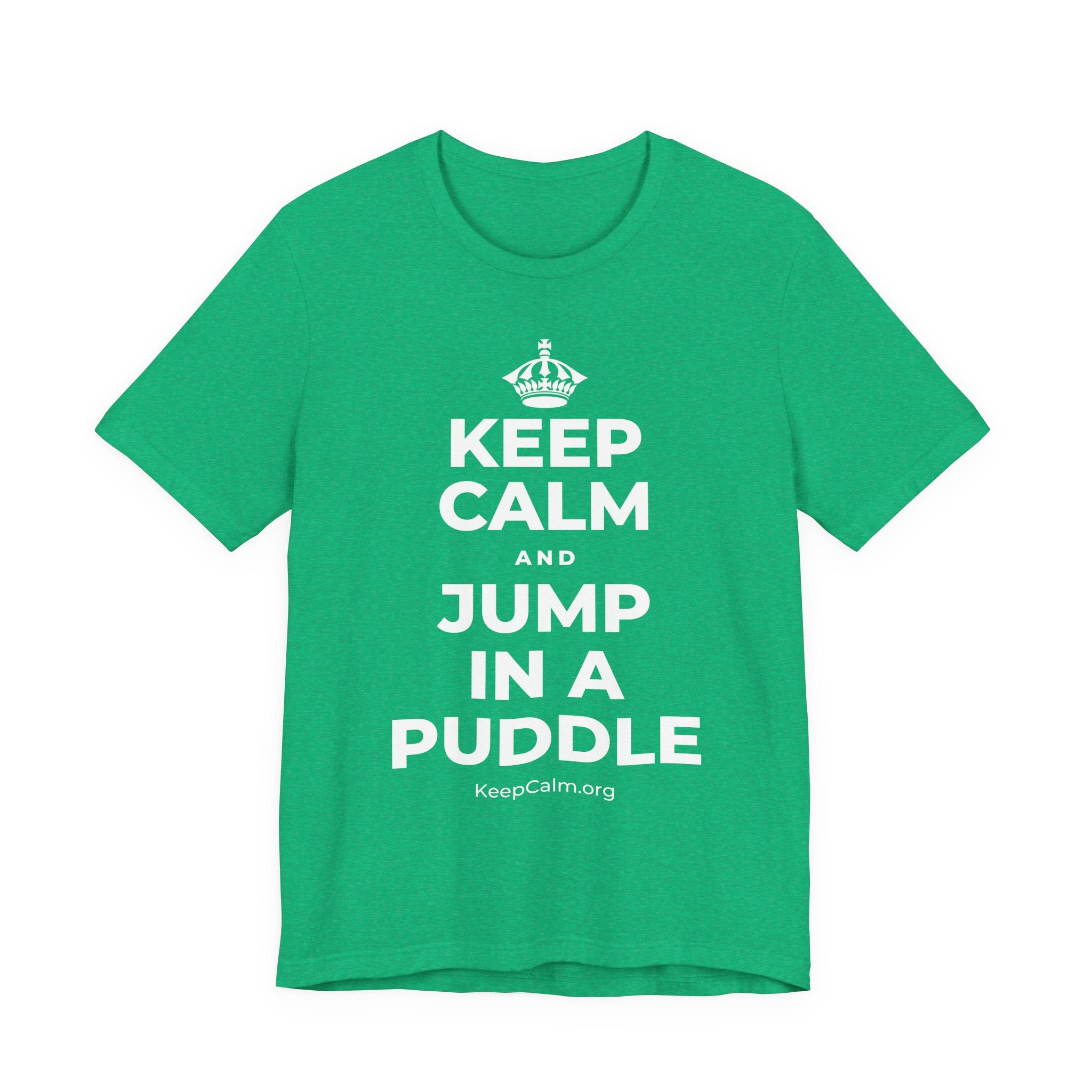 KEEP CALM AND JUMP IN A PUDDLE T-Shirt (Baby Blue–Silver)