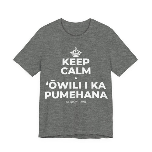 KEEP CALM A ʻŌWILI I KA PUMEHANA T-Shirt (Baby Blue–Silver)