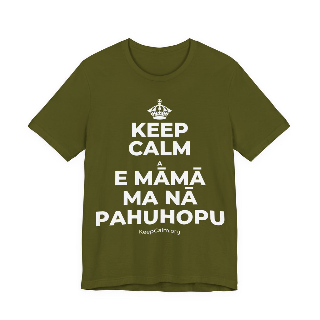 KEEP CALM A E MĀMĀ MA NĀ PAHUHOPU T-Shirt (Baby Blue–Silver)