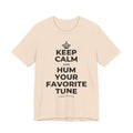 KEEP CALM AND HUM YOUR FAVORITE TUNE T-Shirt (Soft Cream–Heather Mauve)