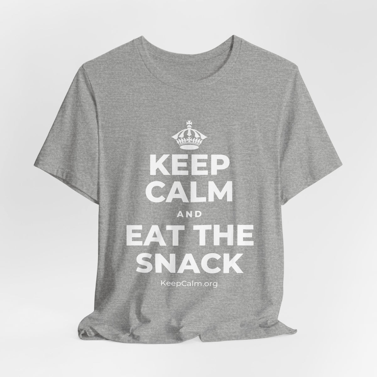 KEEP CALM AND EAT THE SNACK T-Shirt (White–Asphalt)