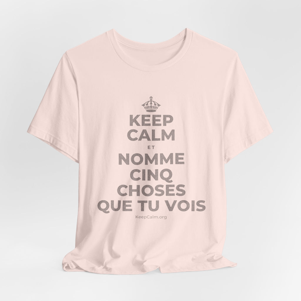 KEEP CALM ET NOMME CINQ CHOSES QUE TU VOIS T-Shirt (Soft Cream–Heather Mauve)