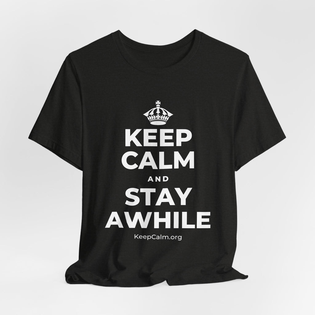 KEEP CALM AND STAY AWHILE T-Shirt (Soft Cream–Heather Mauve)