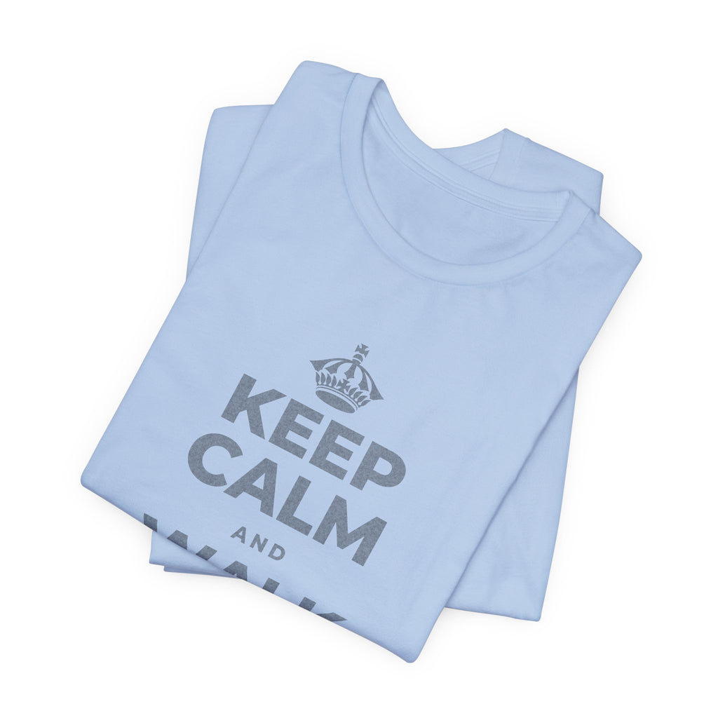KEEP CALM AND WALK TOWARD IT T-Shirt (Baby Blue–Silver)