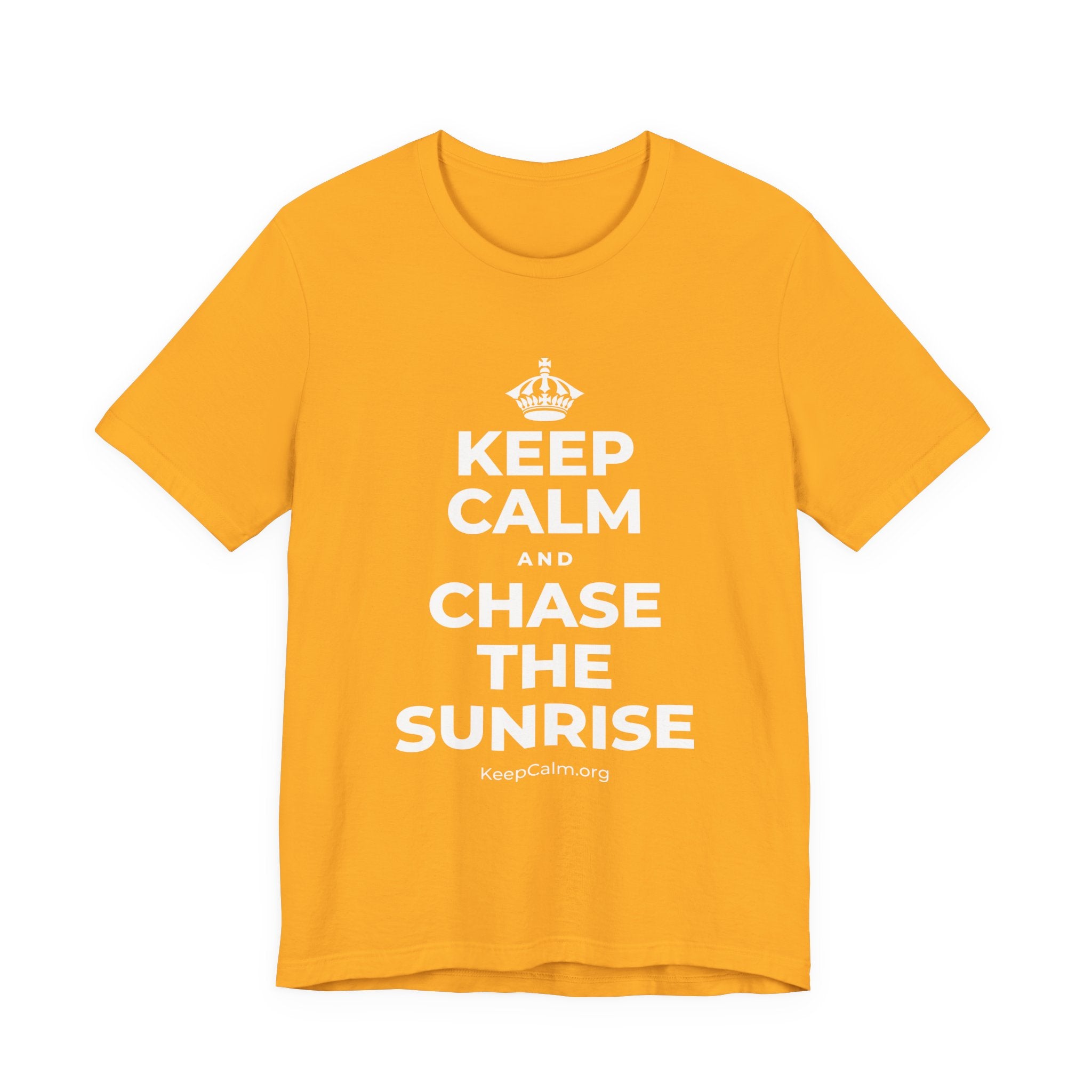 KEEP CALM AND CHASE THE SUNRISE T-Shirt (Baby Blue–Silver)