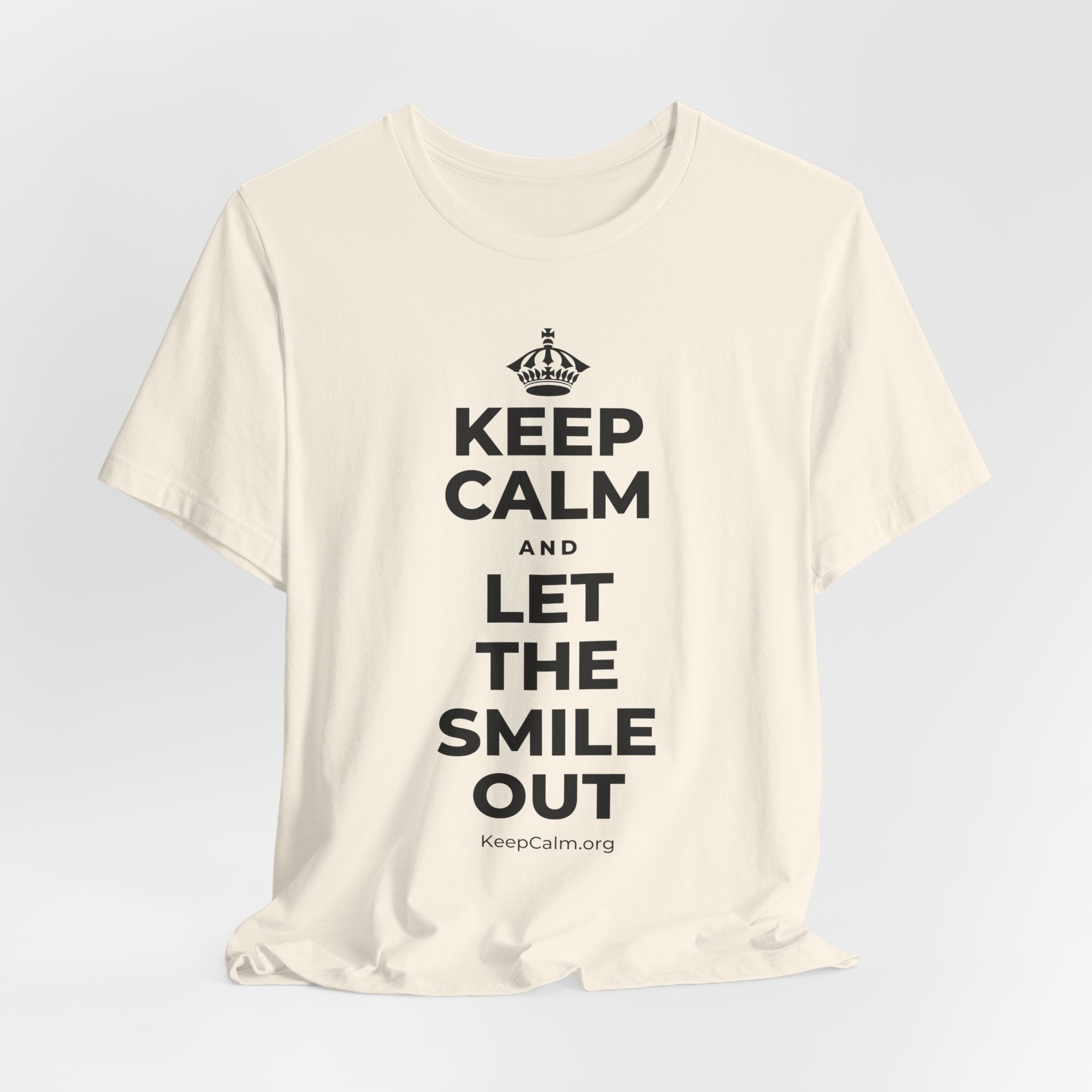 KEEP CALM AND LET THE SMILE OUT T-Shirt (White–Asphalt)
