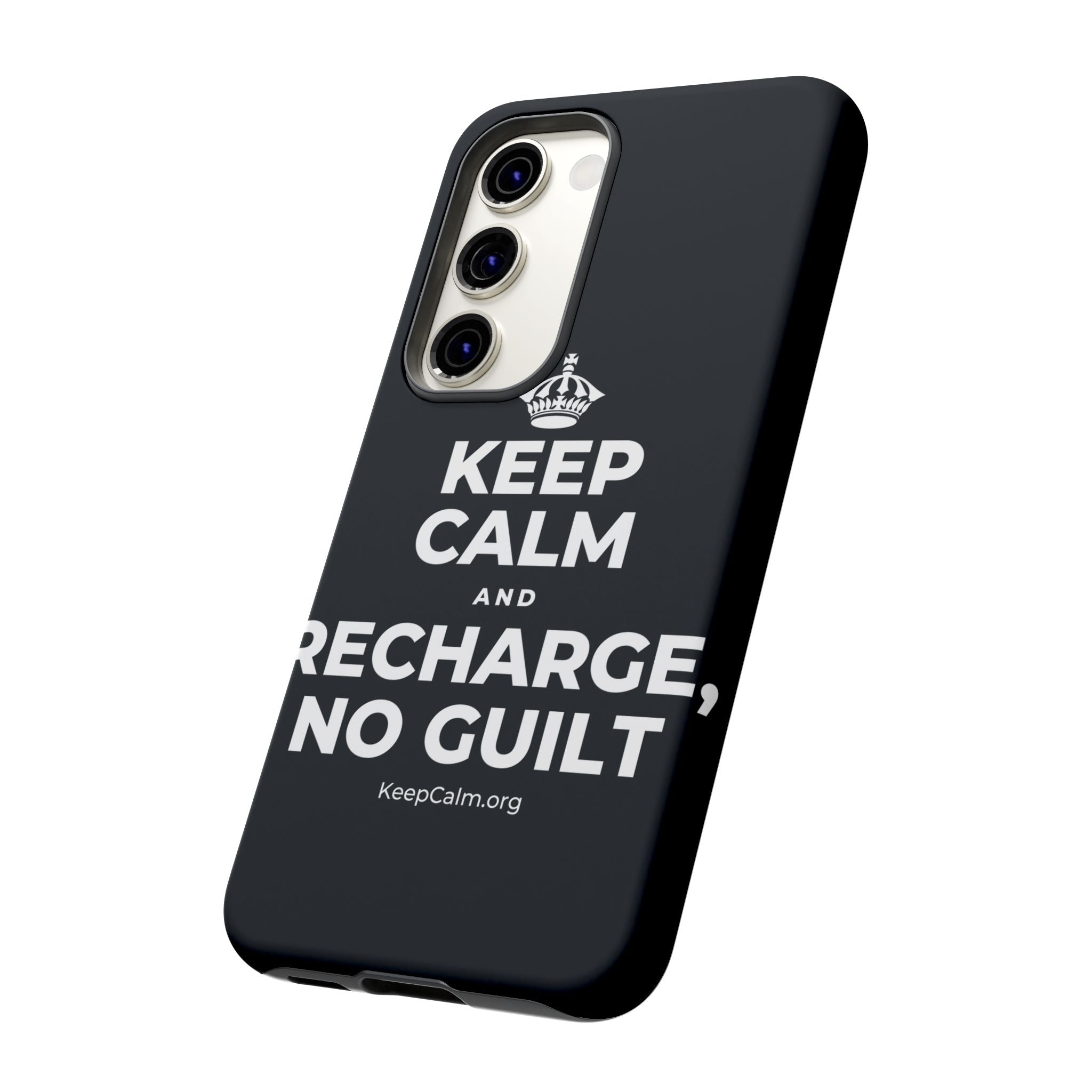 KEEP CALM AND RECHARGE, NO GUILT Phone Case (Dark)