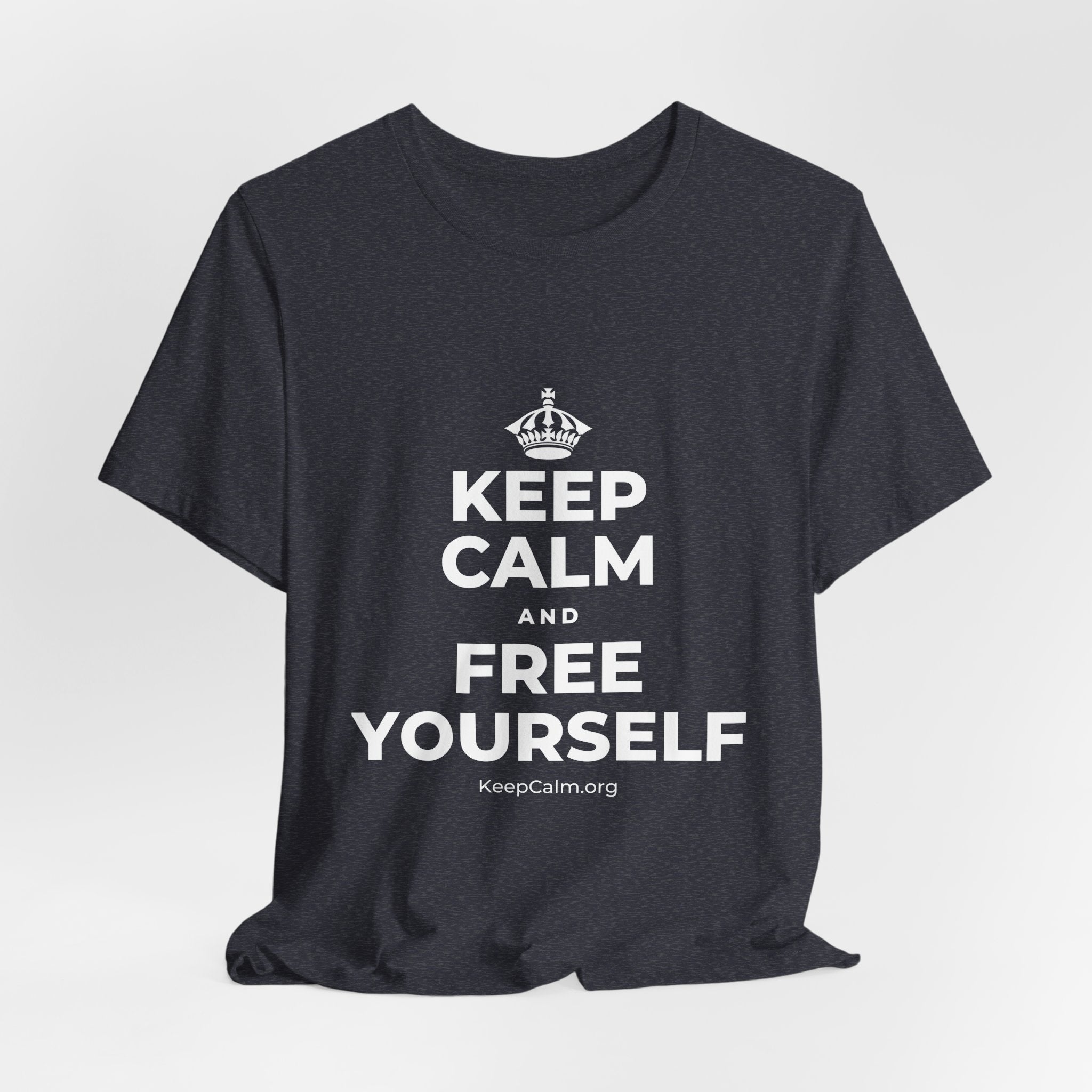 KEEP CALM AND FREE YOURSELF T-Shirt (White–Asphalt)
