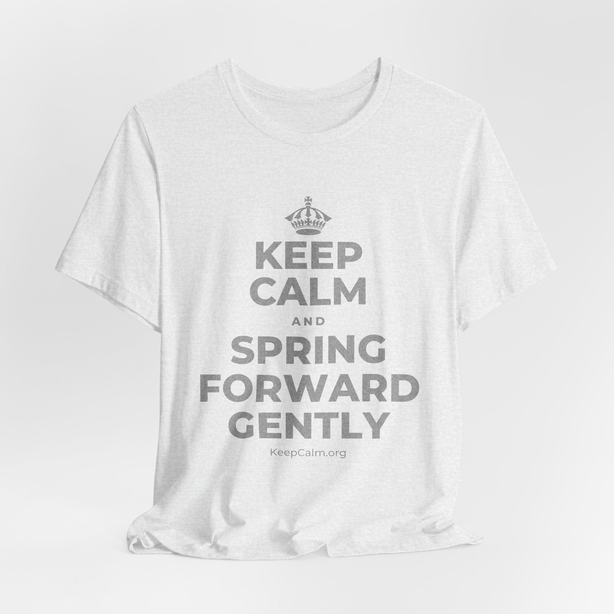 KEEP CALM AND SPRING FORWARD GENTLY T-Shirt (Soft Cream–Heather Mauve)