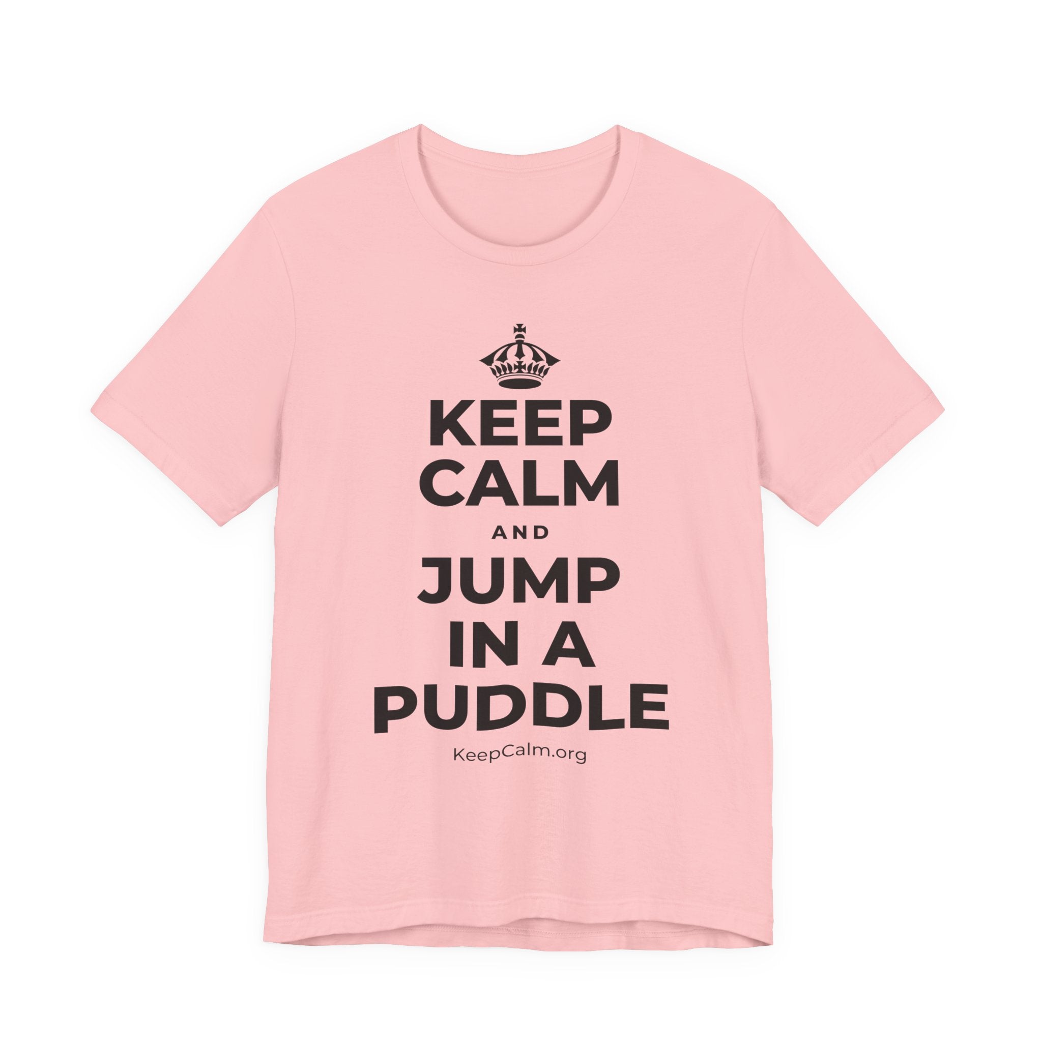 KEEP CALM AND JUMP IN A PUDDLE T-Shirt (White–Asphalt)