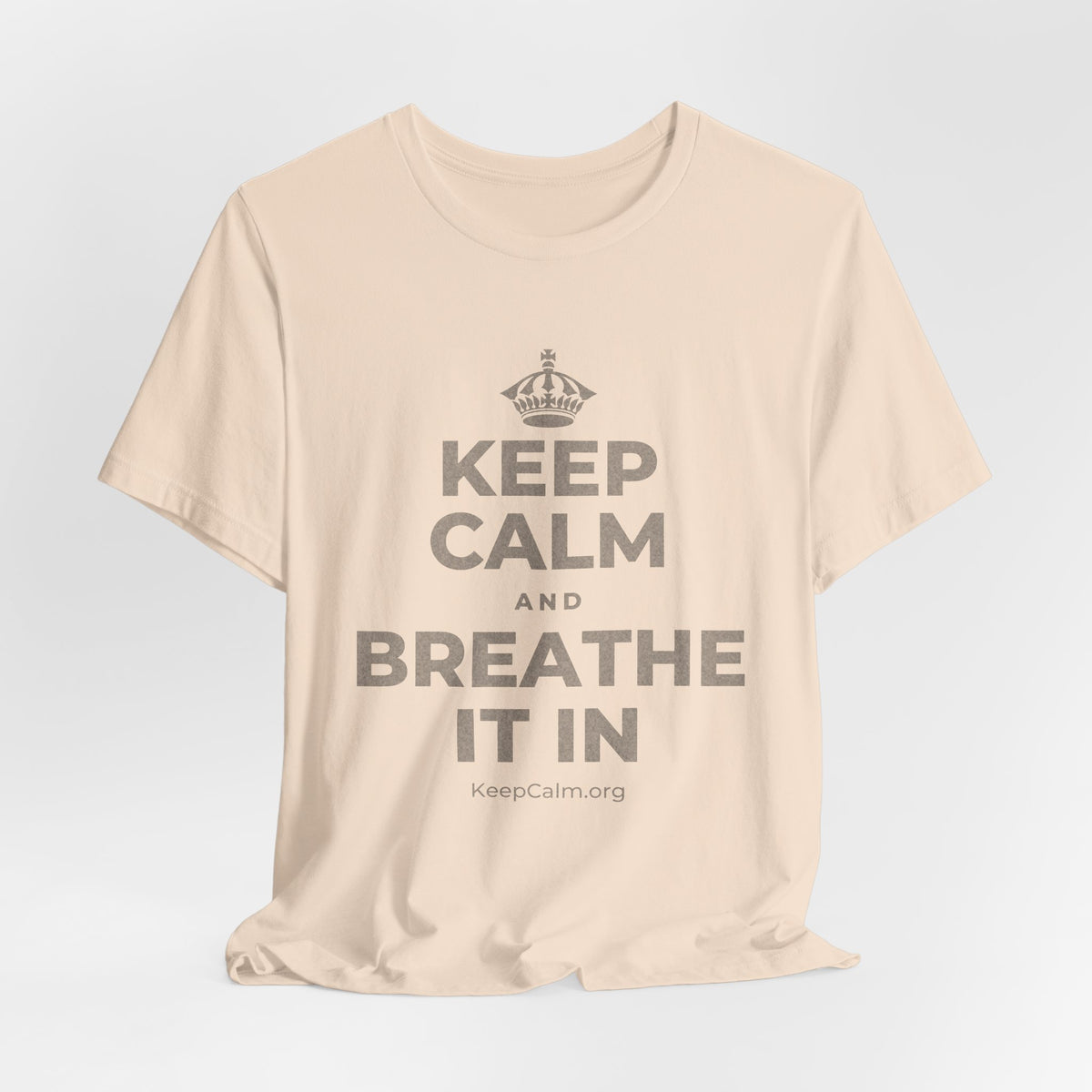 KEEP CALM AND BREATHE IT IN T-Shirt (Soft Cream–Heather Mauve)