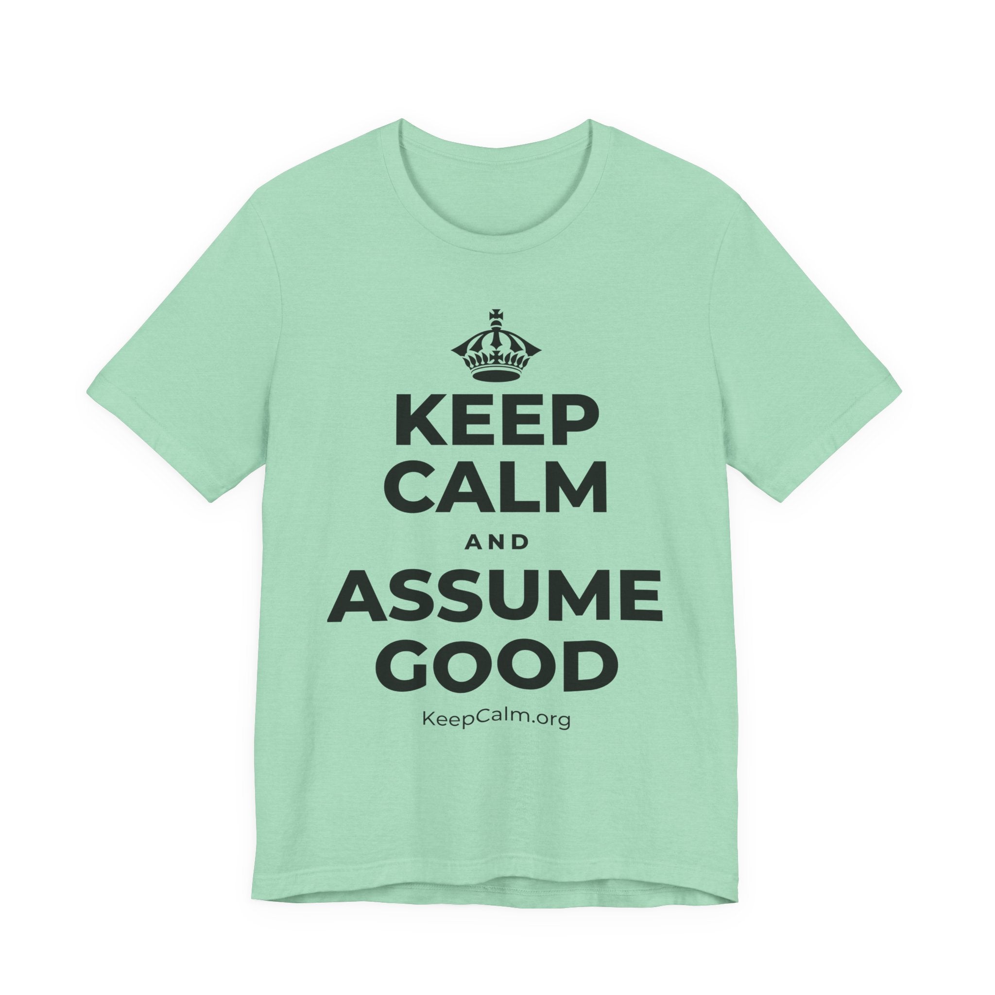KEEP CALM AND ASSUME GOOD T-Shirt (Baby Blue–Silver)