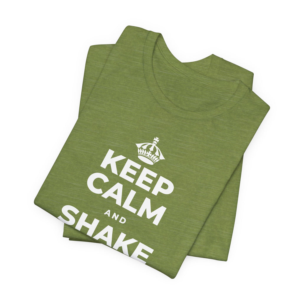 KEEP CALM AND SHAKE OFF THE WINTER T-Shirt (Baby Blue–Silver)