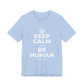 KEEP CALM AND BE HUMAN T-Shirt (Baby Blue–Silver)