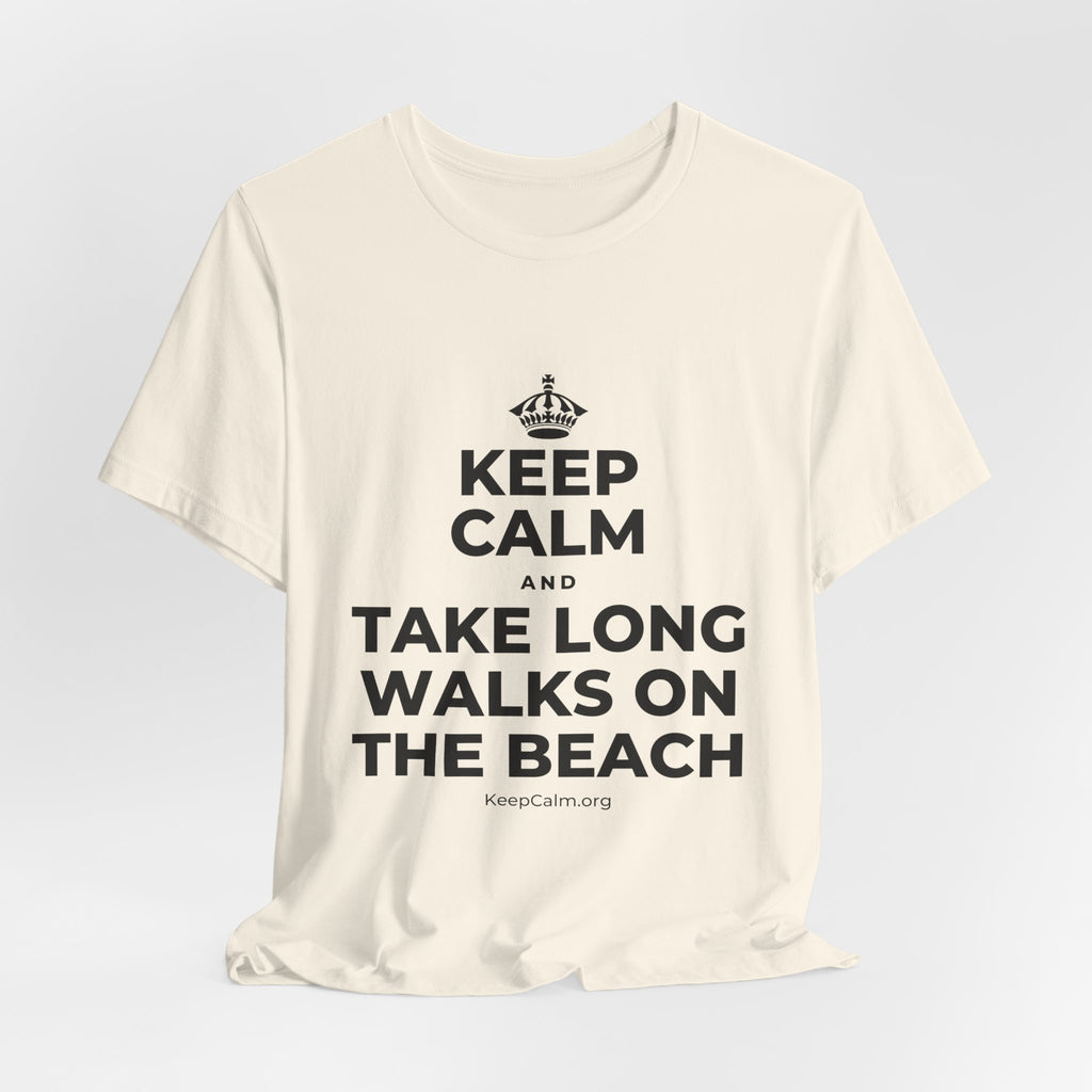 KEEP CALM AND TAKE LONG WALKS ON THE BEACH T-Shirt (White–Asphalt)