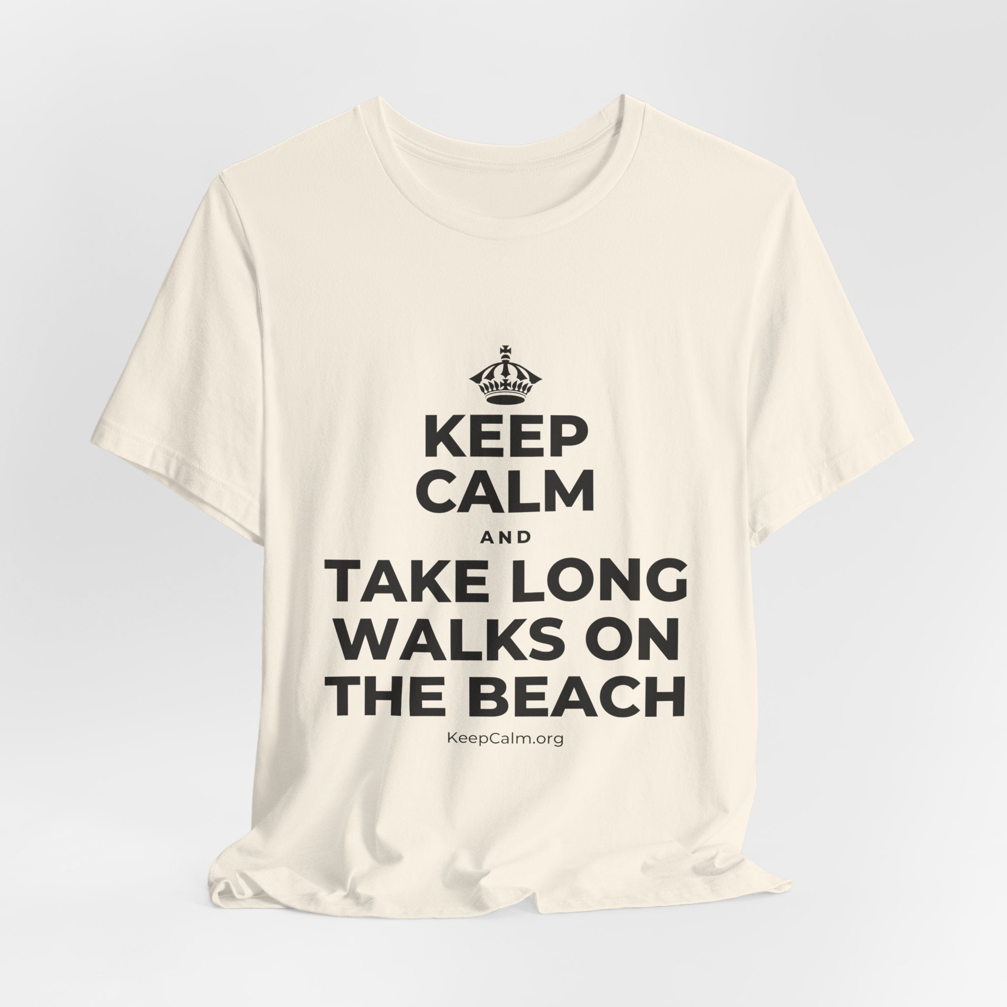 KEEP CALM AND TAKE LONG WALKS ON THE BEACH T-Shirt (White–Asphalt)