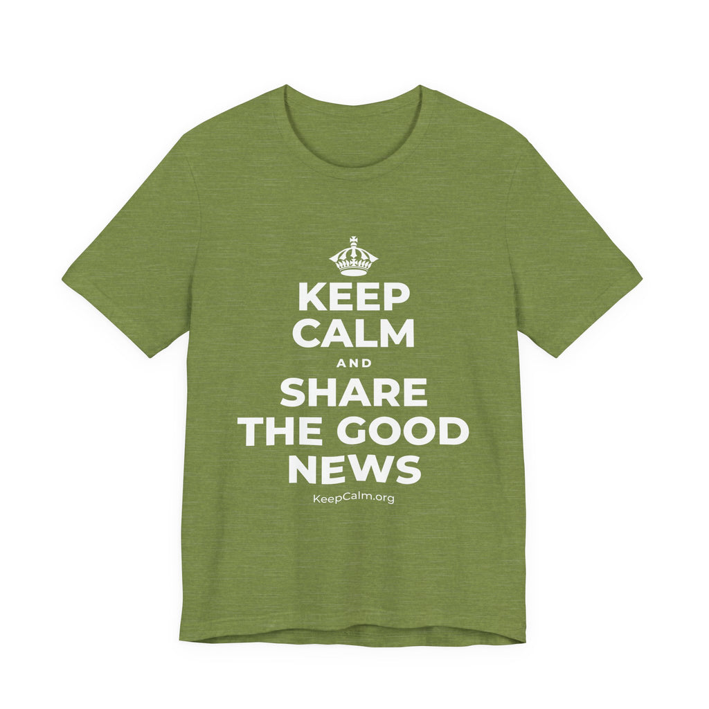 KEEP CALM AND SHARE THE GOOD NEWS T-Shirt (Baby Blue–Silver)