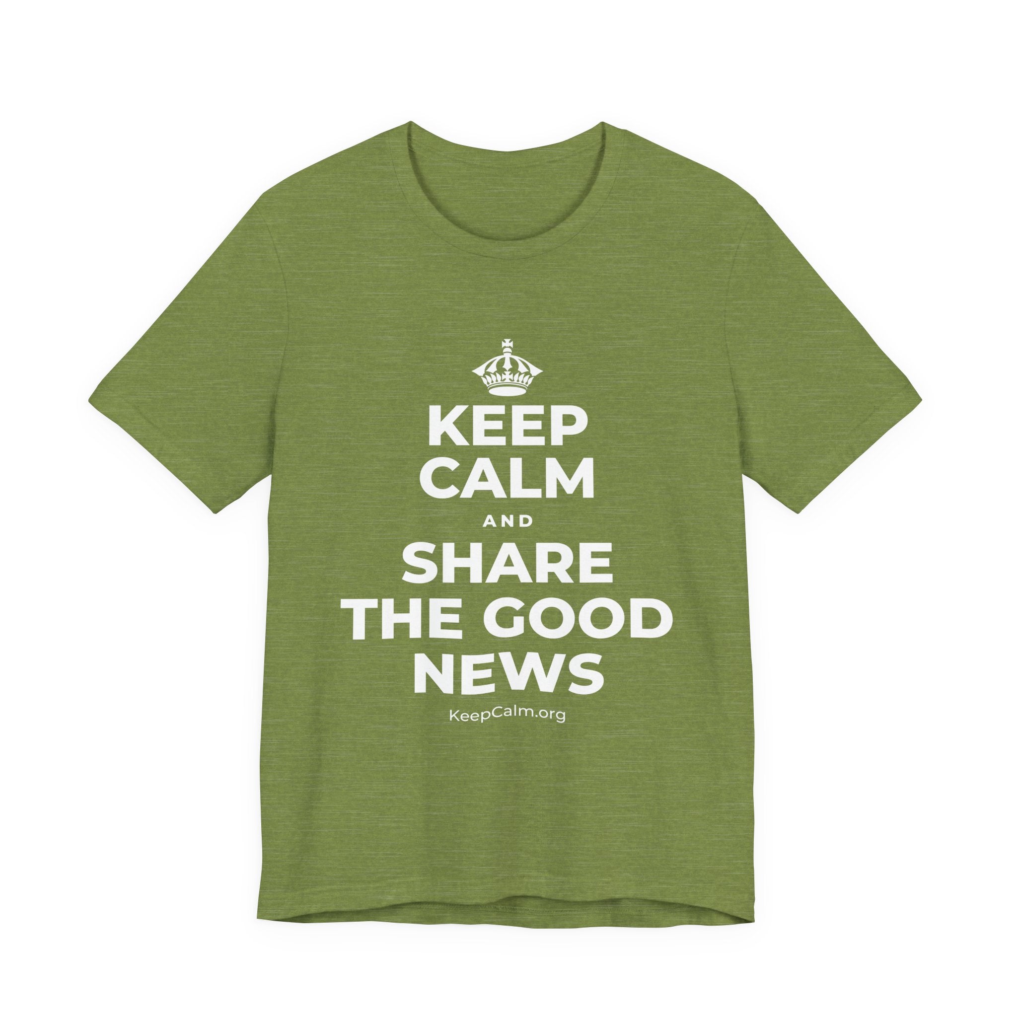 KEEP CALM AND SHARE THE GOOD NEWS T-Shirt (Baby Blue–Silver)