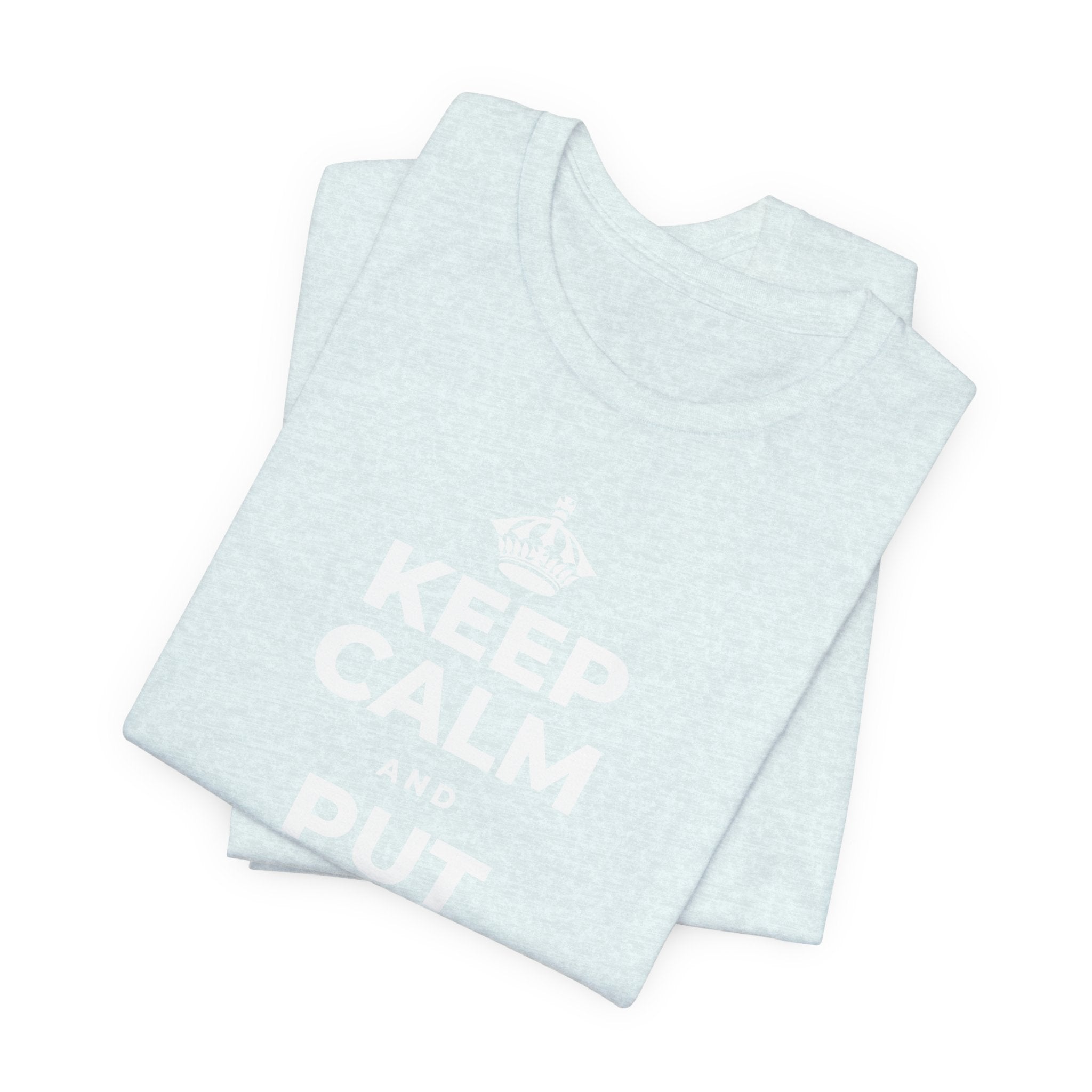 KEEP CALM AND PUT THE PHONE DOWN T-Shirt (Soft Cream–Heather Mauve)