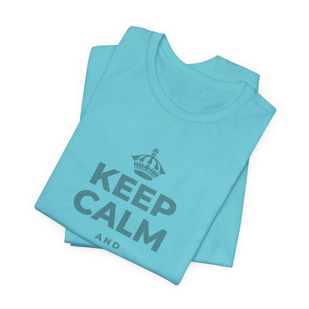 KEEP CALM AND BREATHE EASY T-Shirt (Silver–Heather Olive)