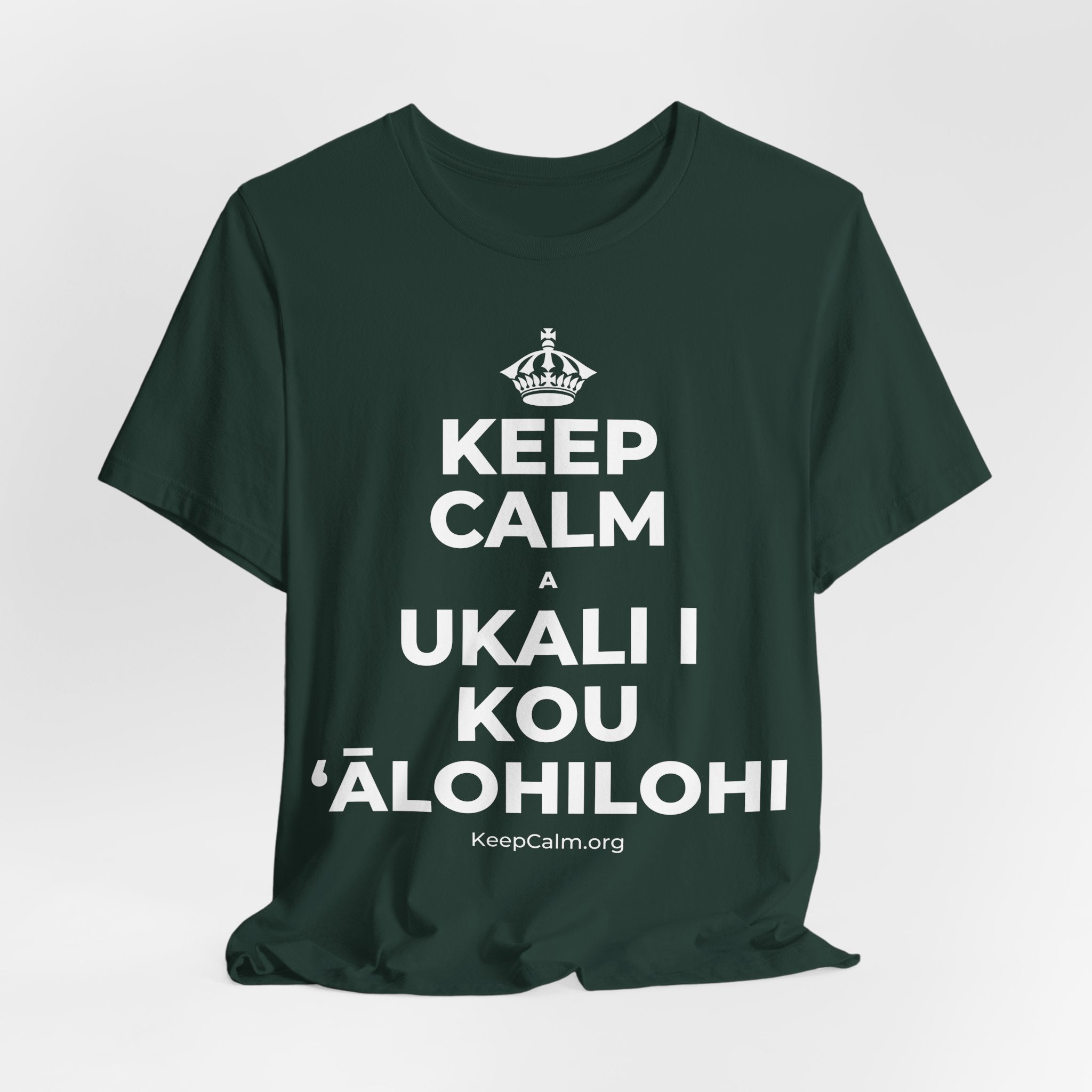KEEP CALM A UKALI I KOU ʻĀLOHILOHI T-Shirt (White–Asphalt)