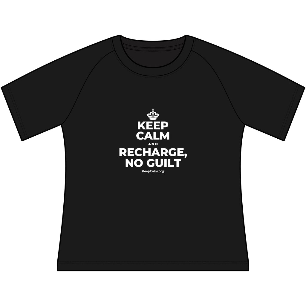 KEEP CALM AND RECHARGE, NO GUILT Women's Raglan Tee