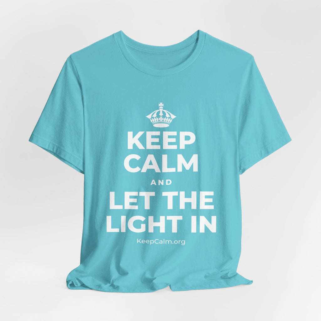 KEEP CALM AND LET THE LIGHT IN T-Shirt (Soft Cream–Heather Mauve)