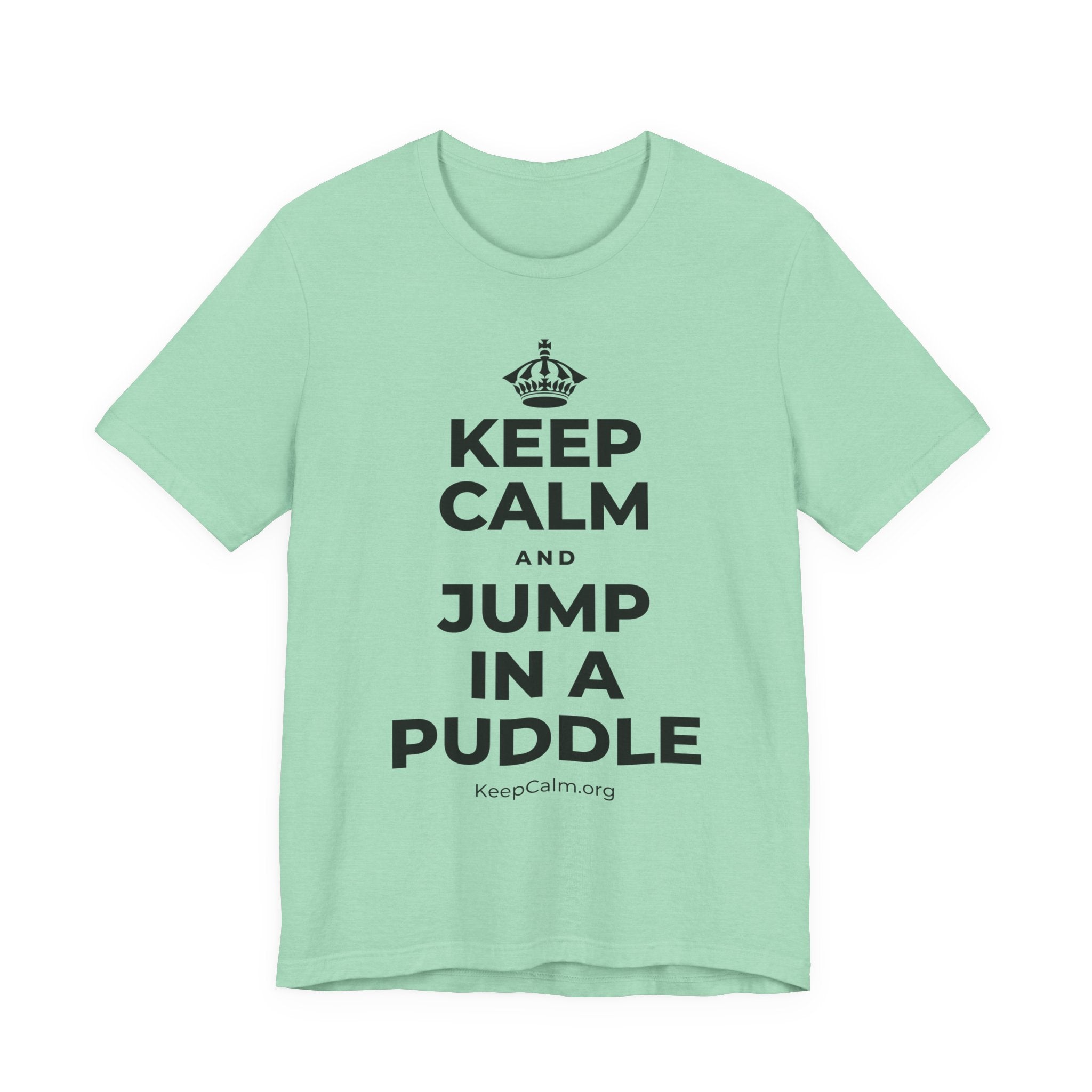 KEEP CALM AND JUMP IN A PUDDLE T-Shirt (Baby Blue–Silver)