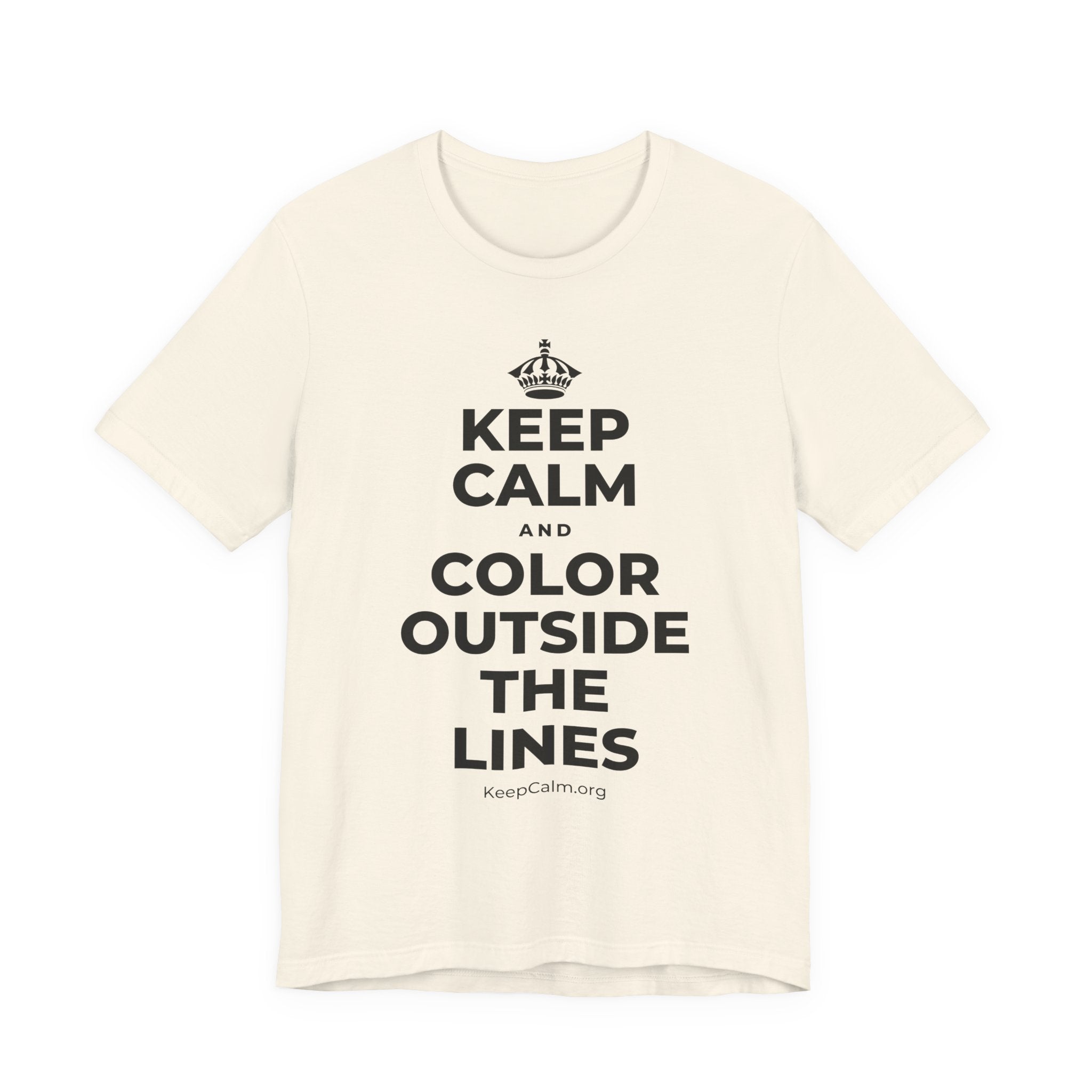 KEEP CALM AND COLOR OUTSIDE THE LINES T-Shirt (White–Asphalt)