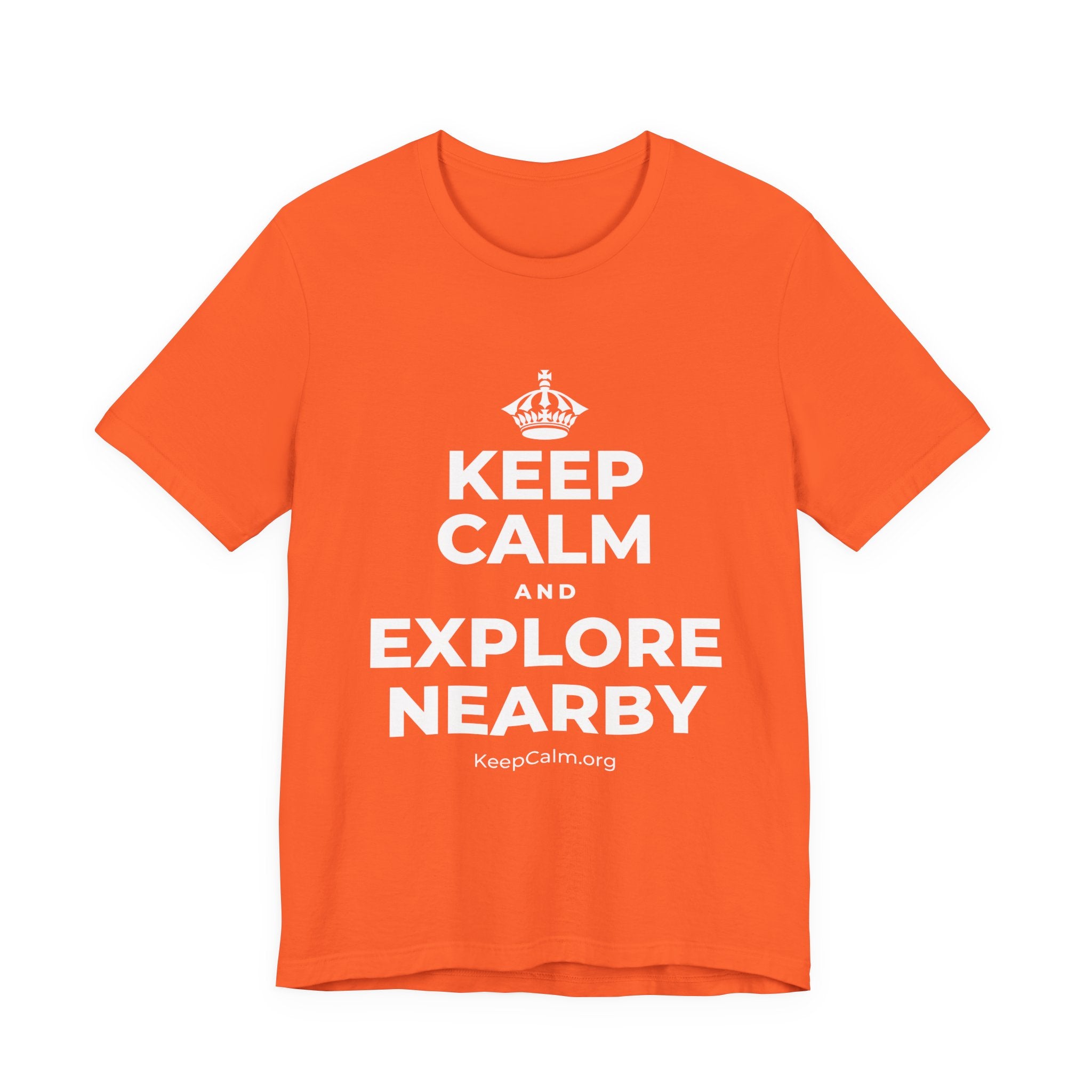 KEEP CALM AND EXPLORE NEARBY T-Shirt (Baby Blue–Silver)