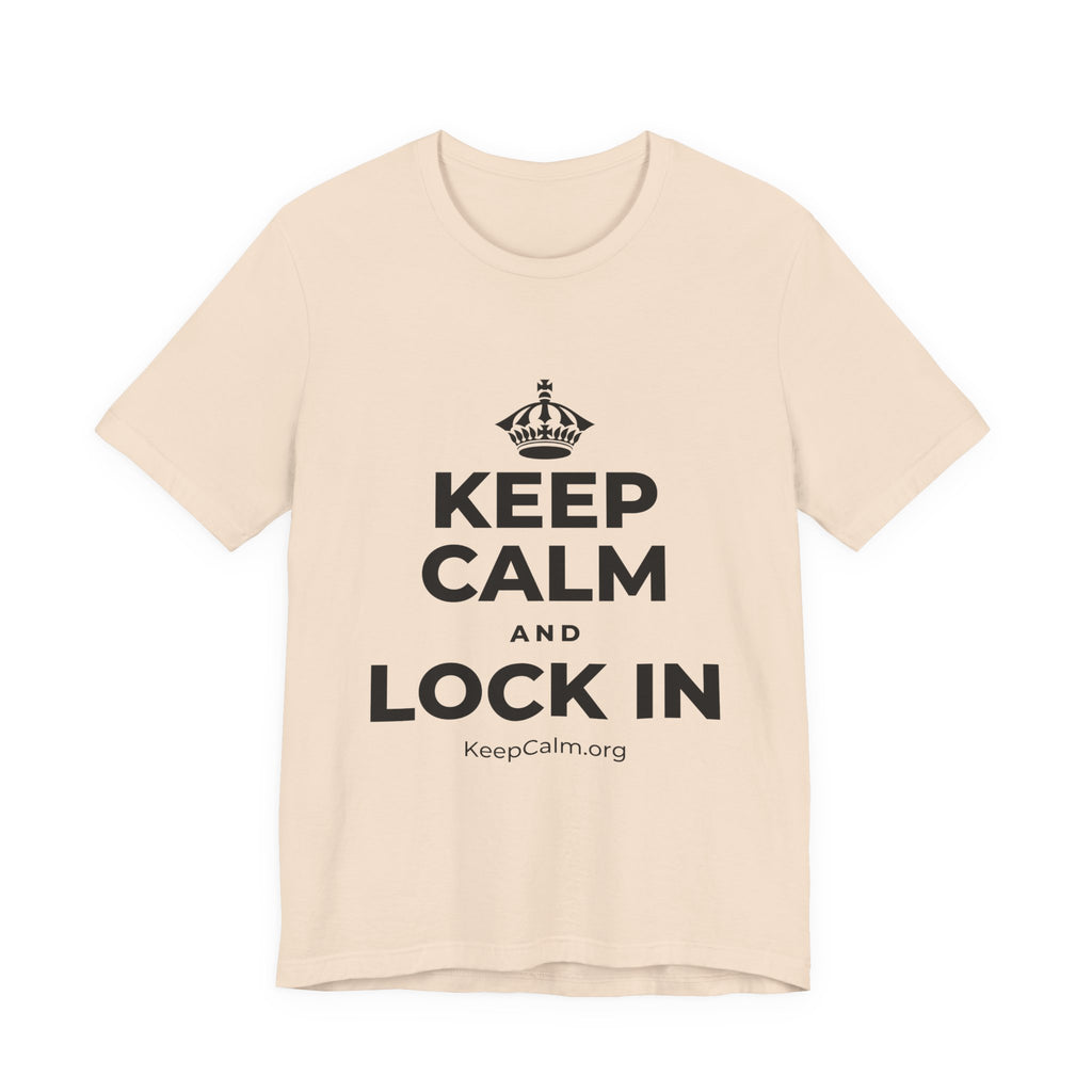 KEEP CALM AND LOCK IN T-Shirt (Soft Cream–Heather Mauve)