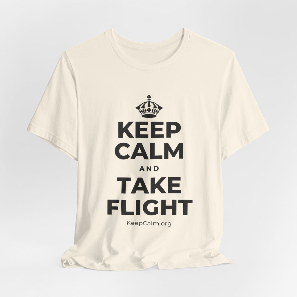 KEEP CALM AND TAKE FLIGHT T-Shirt (White–Asphalt)