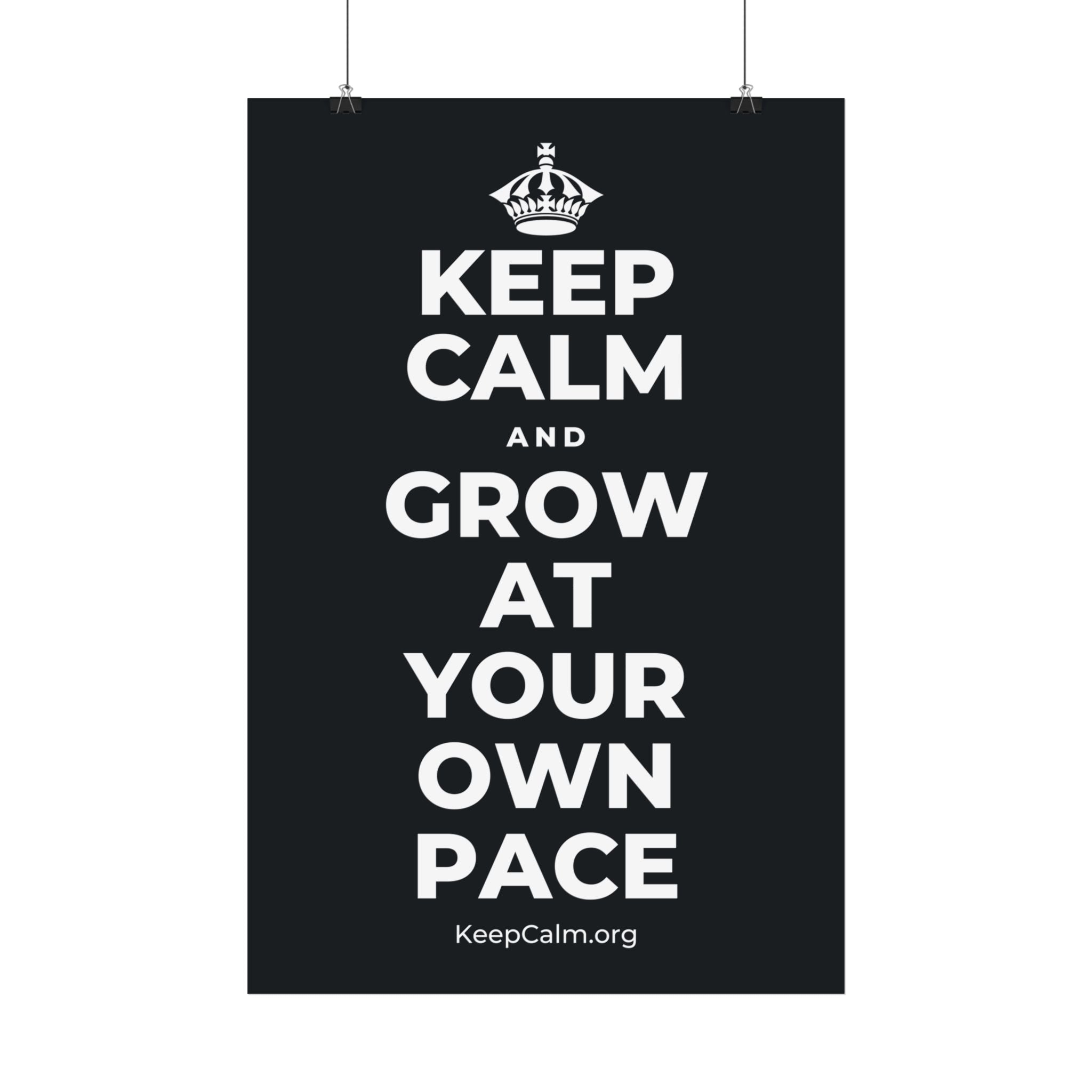 KEEP CALM AND GROW AT YOUR OWN PACE Satin Poster (Dark)